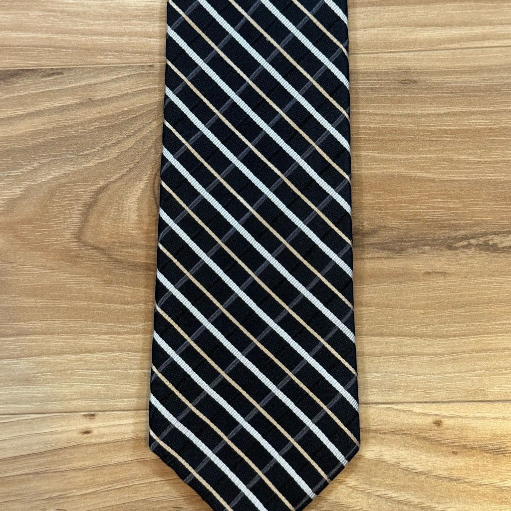Tommy Hilfiger Tommy Hilfiger Black Silk Striped Tie USA 3.75” Classic Size 26 - 1 Thumbnail