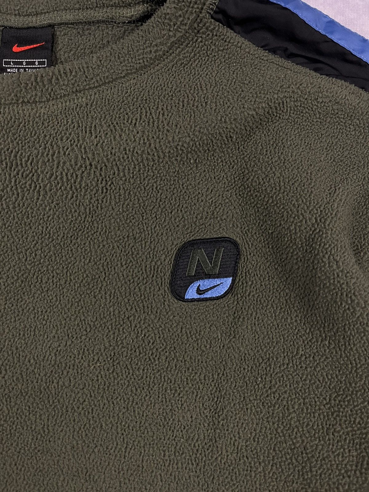 Nike × Vintage Vintage 90s Nike Olive Fleece Sweater with Nylon Sleeve Size US L / EU 52-54 / 3 - 2 Thumbnail