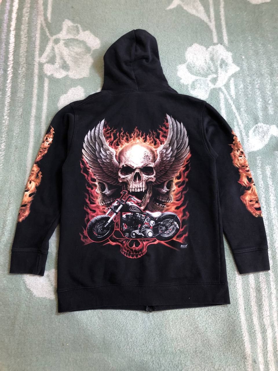 Vintage Vintage 90s Skull Bike hoodie Wild Rare streetwear Size US L / EU 52-54 / 3 - 5 Thumbnail