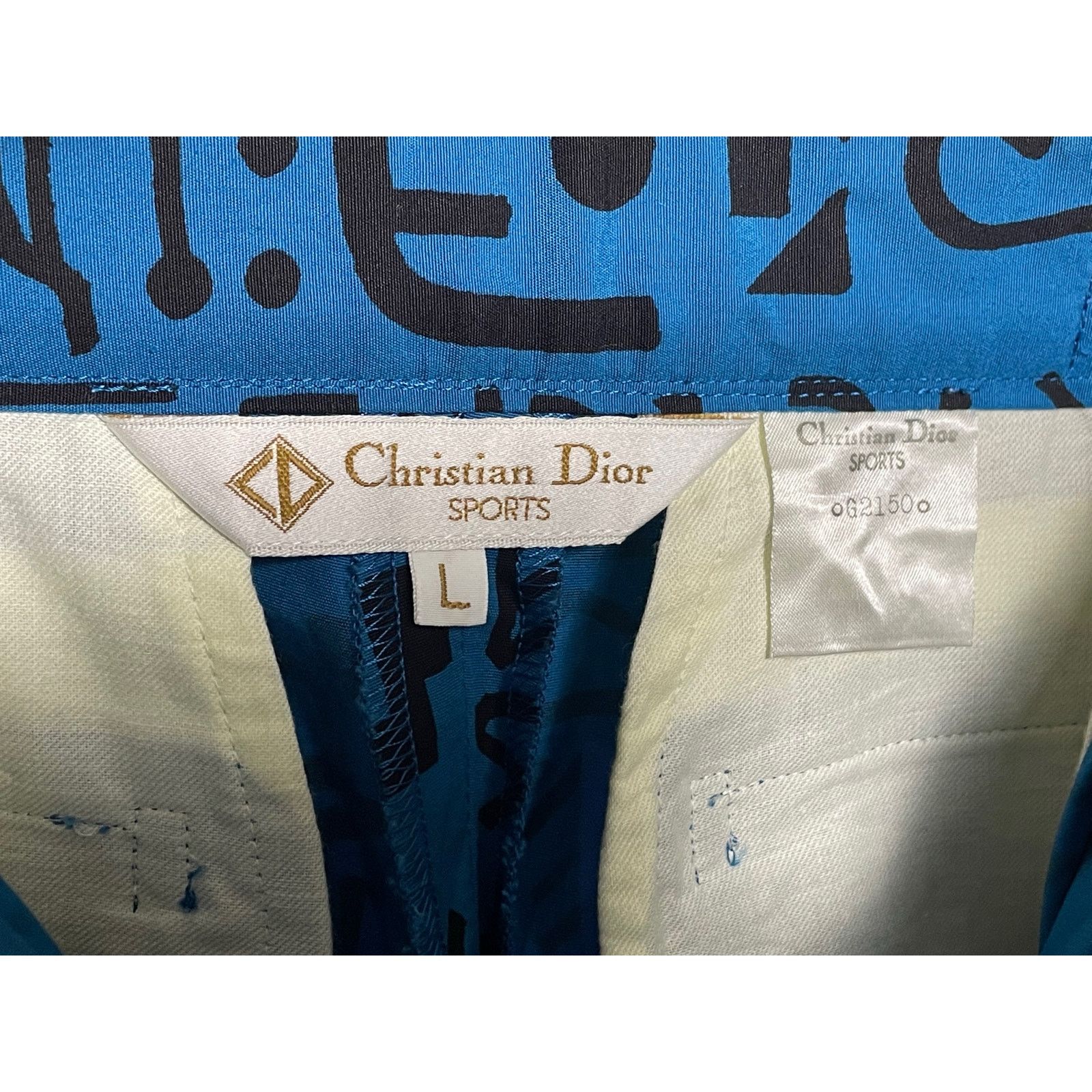 Vintage Christian Dior Sports Blue Geometric Pattern Shorts