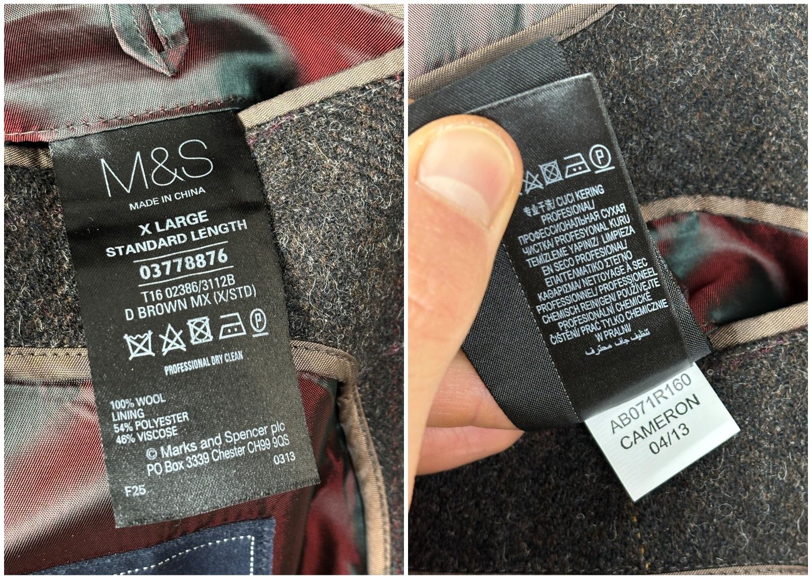 Marks & Spencer Blue Harbour M&S Yorkshire Tweed Moon Wool Coat Dark Brown Size US XL / EU 56 / 4 - 11 Thumbnail