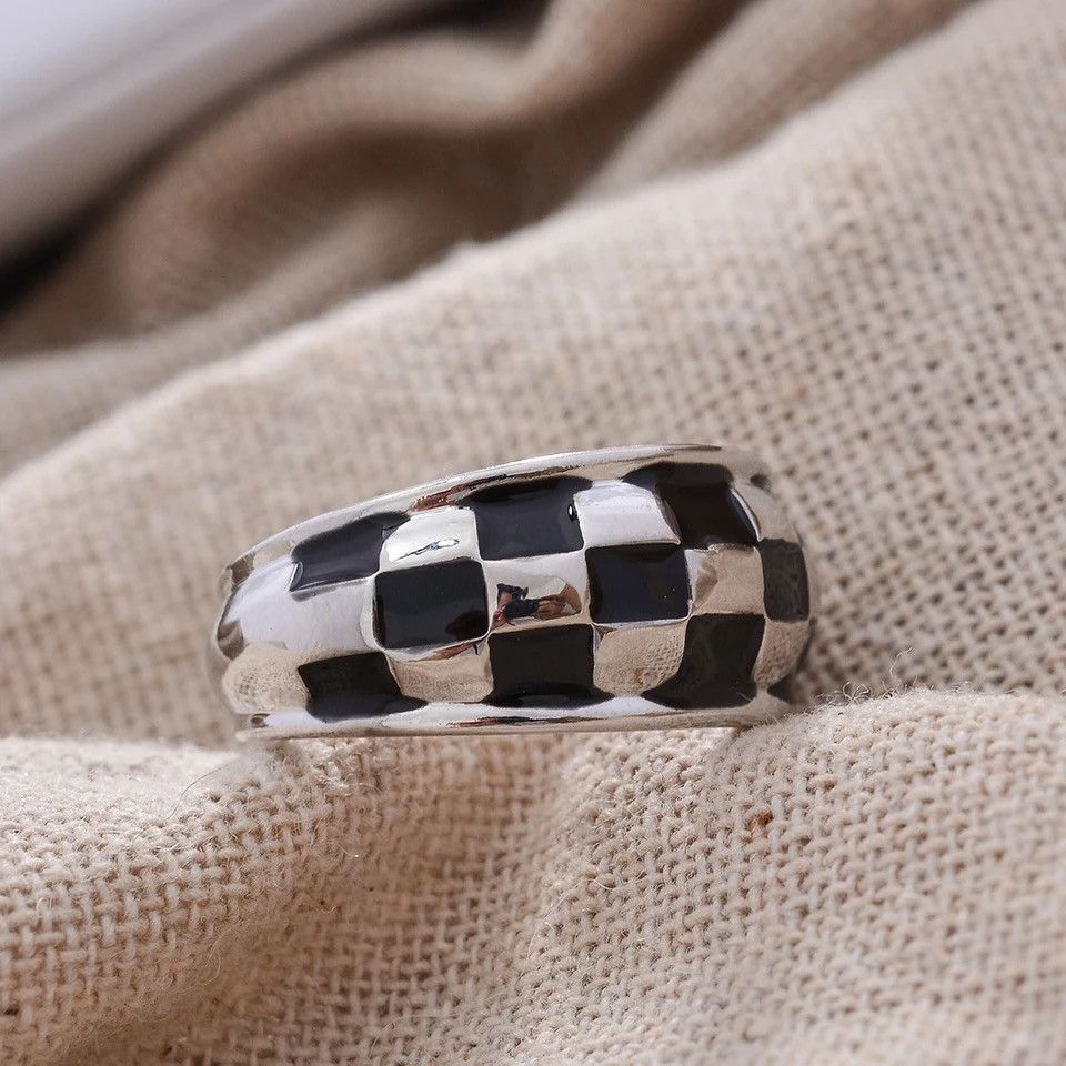 Jewelry Retro Chessboard Design Rings Size ONE SIZE - 3 Thumbnail
