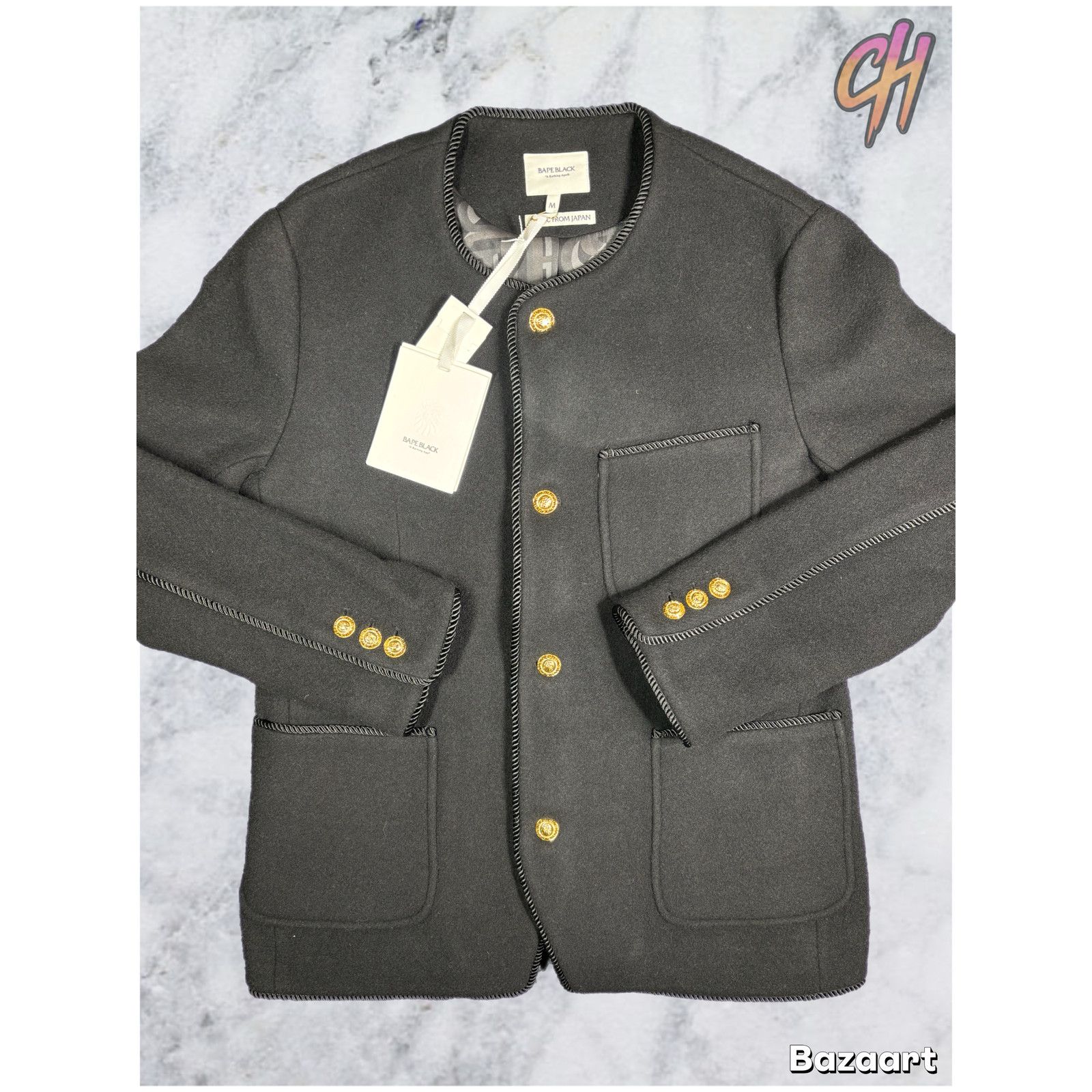 Bape Bape Black Collarless Wool Black Chinese Jacket Size XL Size US XL / EU 56 / 4 - 1 Thumbnail