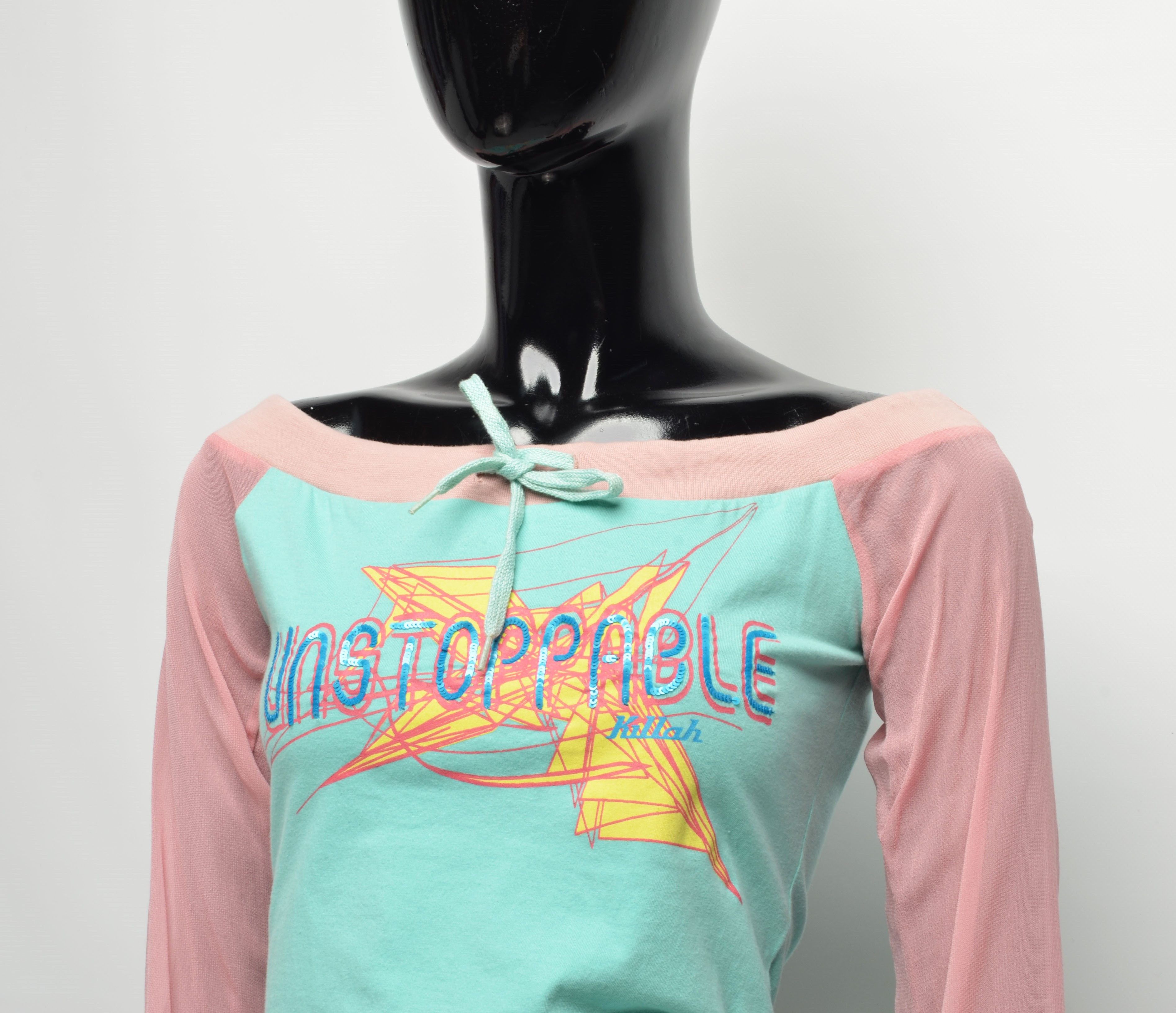Miss Sixty Killah by Miss Sixty Multicolor Y2K Kidcore Mesh Sleeve Top Size S / US 4 / IT 40 - 2 Thumbnail