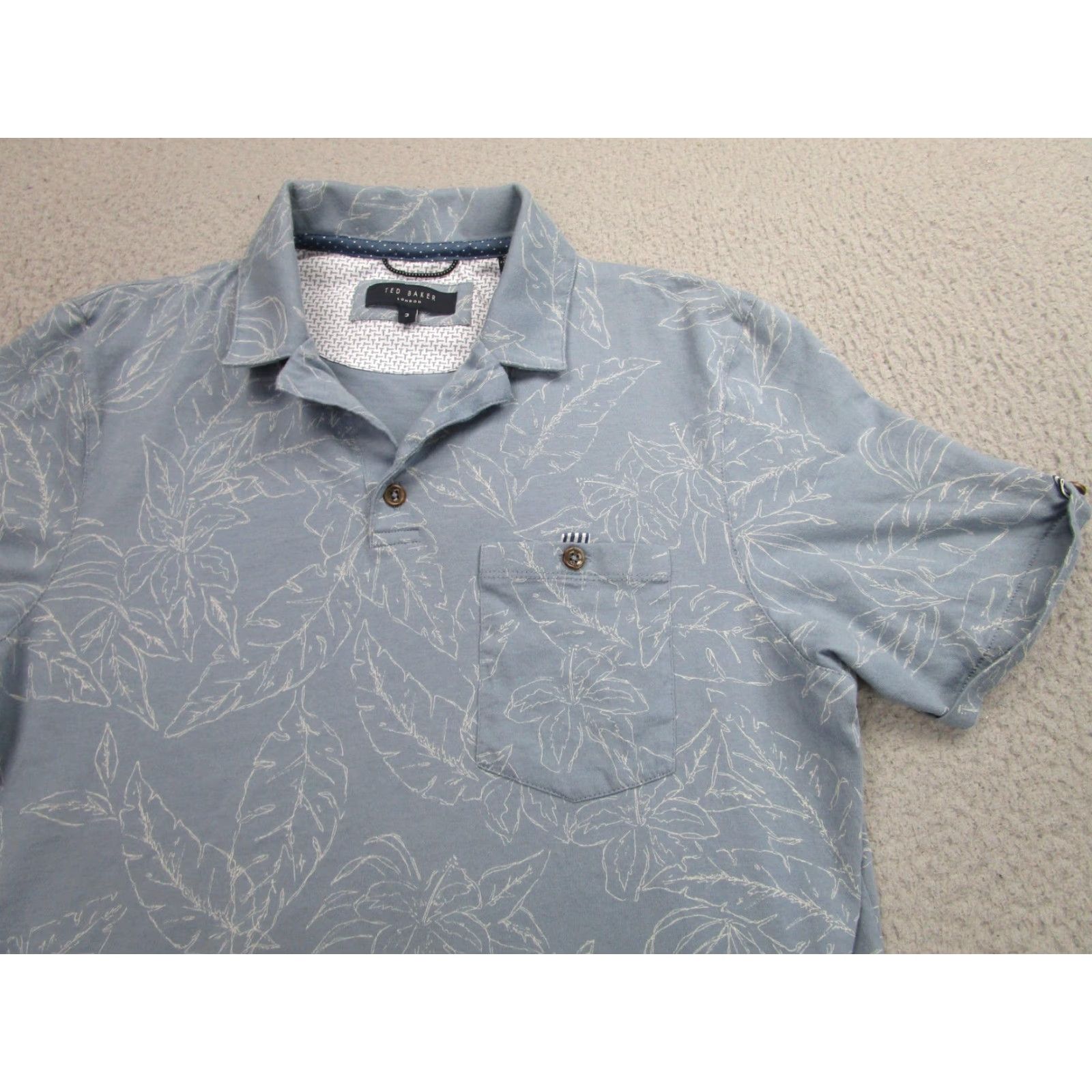 Ted Baker Ted Baker Polo Shirt Men's Medium Sky Blue Floral Print Short Sleeve Chest Pocket Tropical Size US M / EU 48-50 / 2 - 2 Thumbnail