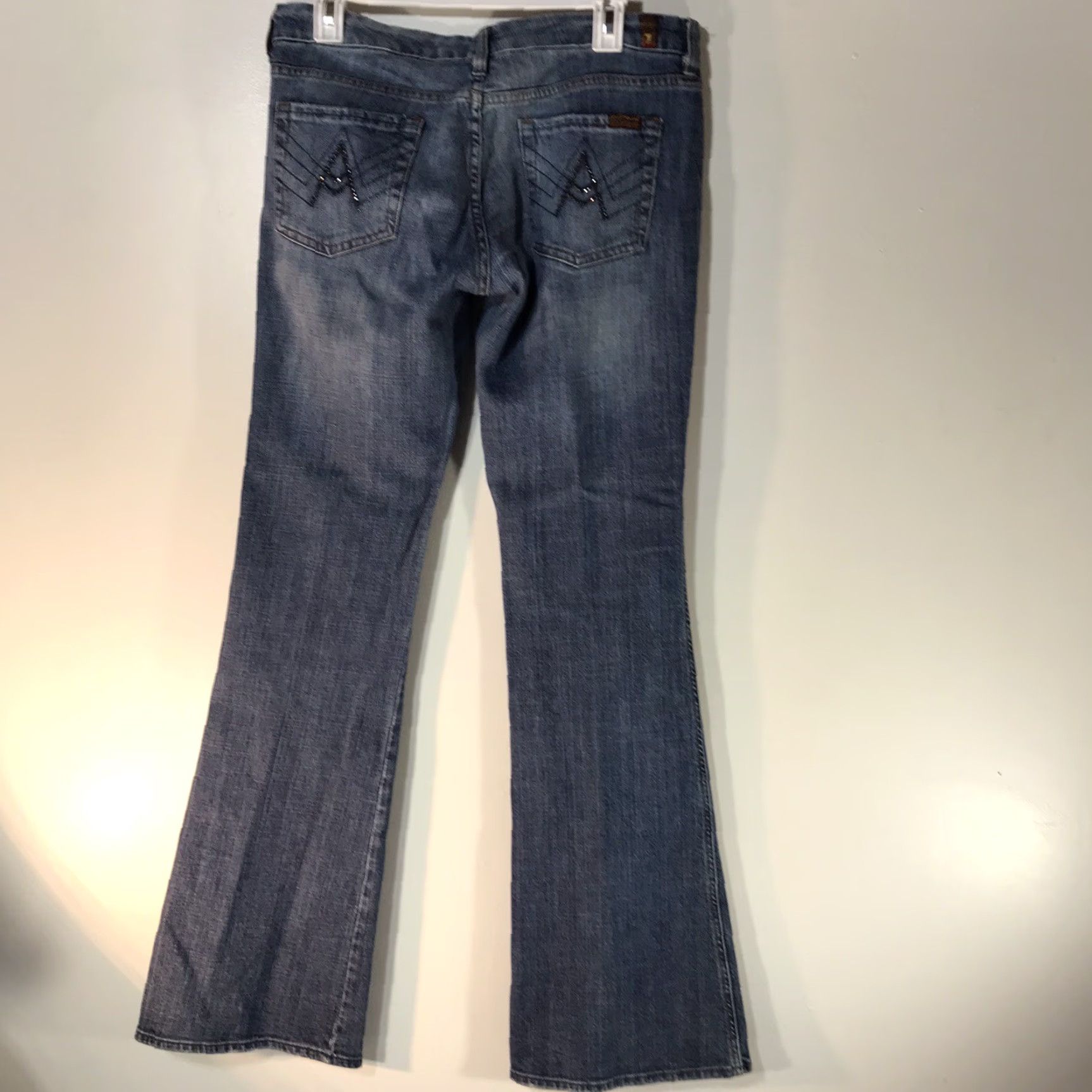 7 For All Mankind VINTAGE 7 For All Mankind Wide Leg Jeans Womens Size 29 Blue Low Rise Faded Wash Cotton Denim Size 29" - 3 Thumbnail