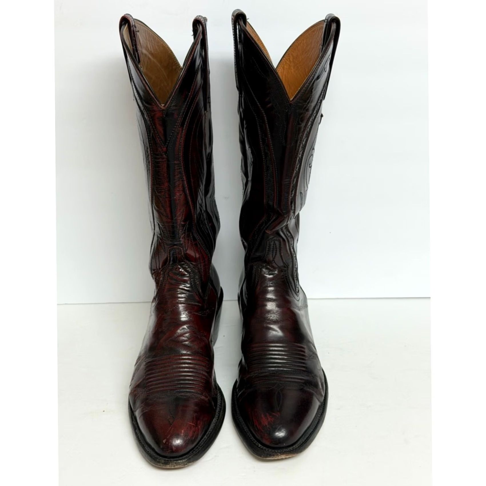 Vintage VTG Lucchese Cowboy Boots Mens 8 D Black Cherry Leather Western USA Boots XL? Wait Size US 8 / EU 41 - 3 Thumbnail