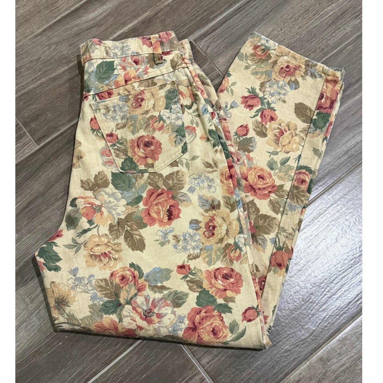 Vintage Vintage 80s 90s Floral Pleated Cotton Woman's Pants Size 14 Size 36" / US 14 / IT 50 - 3 Thumbnail