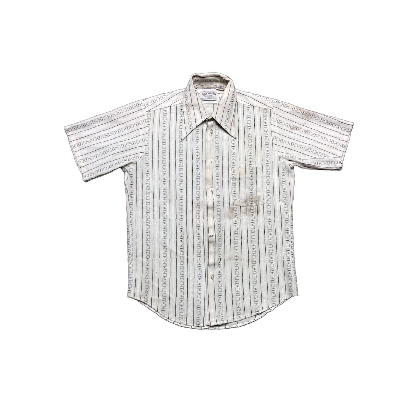 Fruit Of The Loom VINTAGE Fruit of the Loom Polo Shirt Knit Striped Xanadu 1970s Medium White Mens Short Sleeve Button-Up Size US M / EU 48-50 / 2 - 1 Thumbnail
