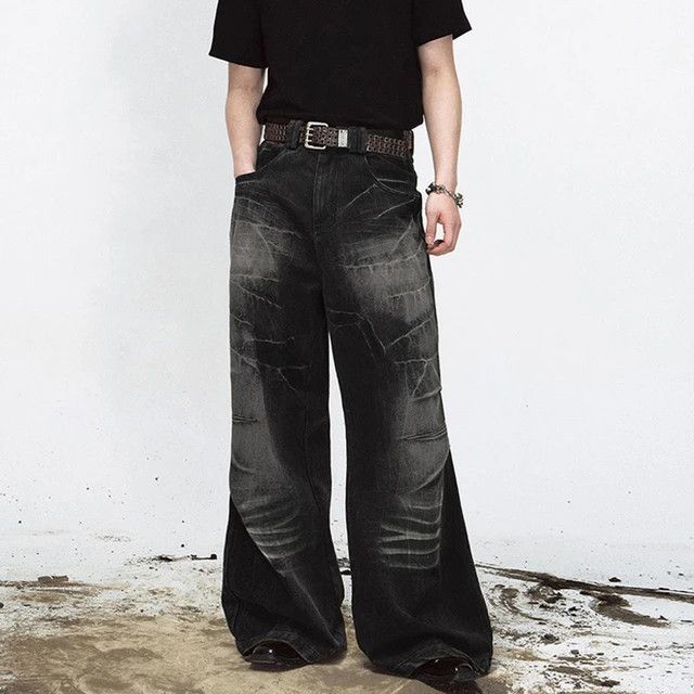 Jean × Vintage washed faded lightning crack loose jeans Size US 31 - 1 Thumbnail
