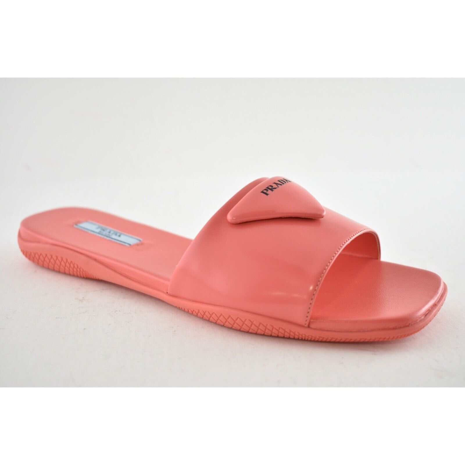 Prada Prada Corallo Red Rubber Leather Triangle Logo Slide Sandal Size US 6.5 / IT 36.5 - 2 Thumbnail