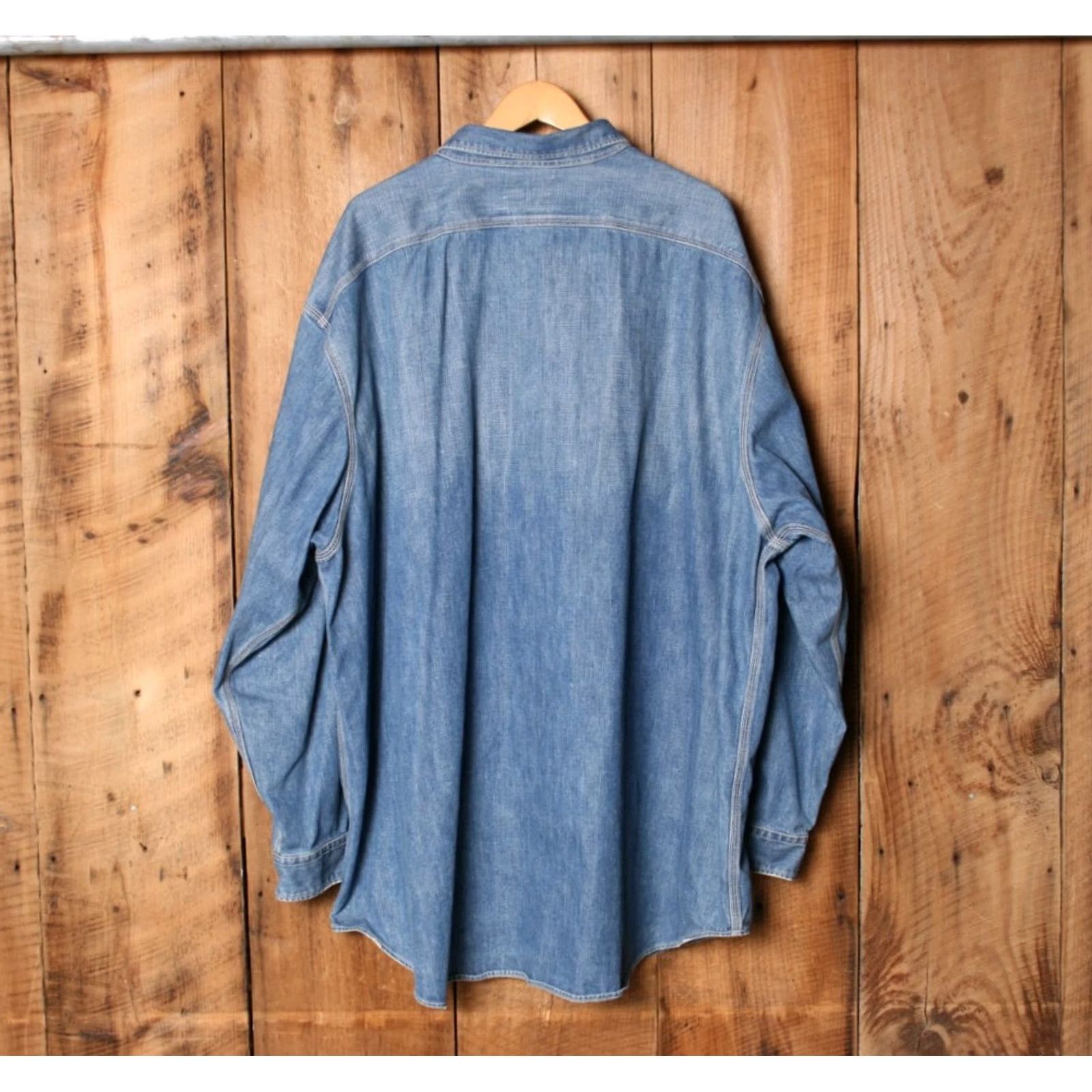 Polo Ralph Lauren VINTAGE Polo Ralph Lauren Blue Chambray Denim Button Front Shirt 4XLT Men Long Sleeve Size 4XLT Size US XXL / EU 58 / 5 - 7 Thumbnail