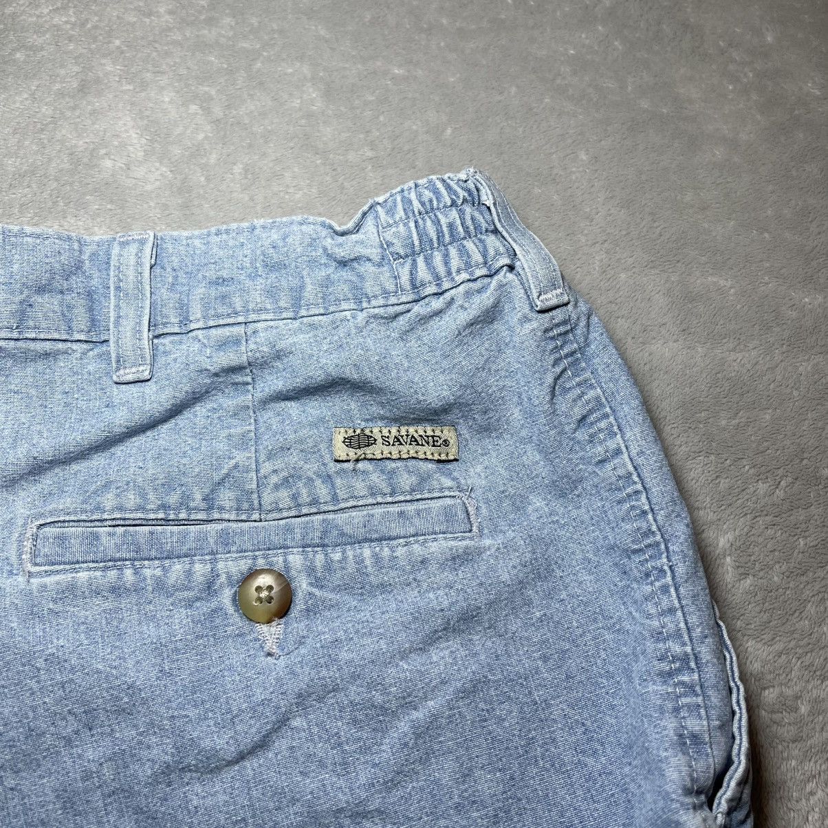 Savane Vintage 90s Savane Mens Blue Chambray Pleated Shorts 42 Size US 41 - 5 Thumbnail