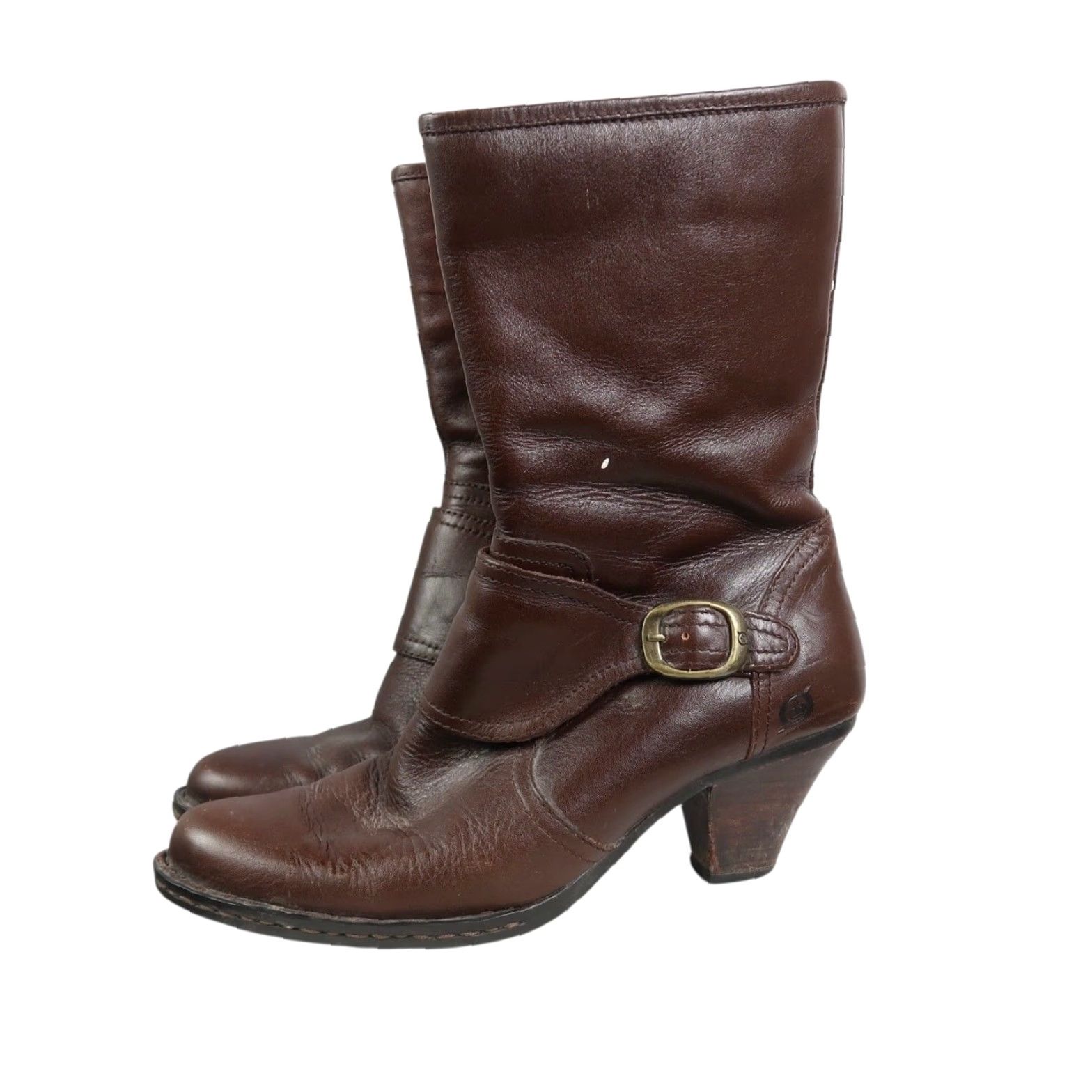 Born Born Brown Leather Boots Mid Calf Zip Closure 7.5 Women Heel 2.75" Bootie Casual Fall Spring Size 7.5 Brown Leather Mid Calf Boots Size US 8 / IT 38 - 4 Thumbnail