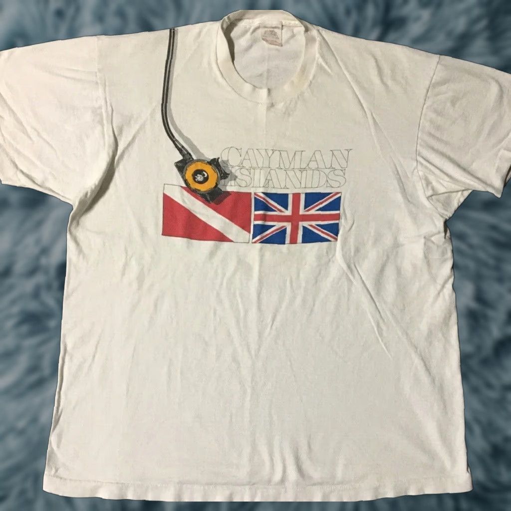 Vintage VINTAGE Cayman Islands Faded All Over Print Shirt XL Short Sleeve Navy White Striped 90s Surf Grunge USA Mens T-Shirt Size US XL / EU 56 / 4 - 1 Thumbnail