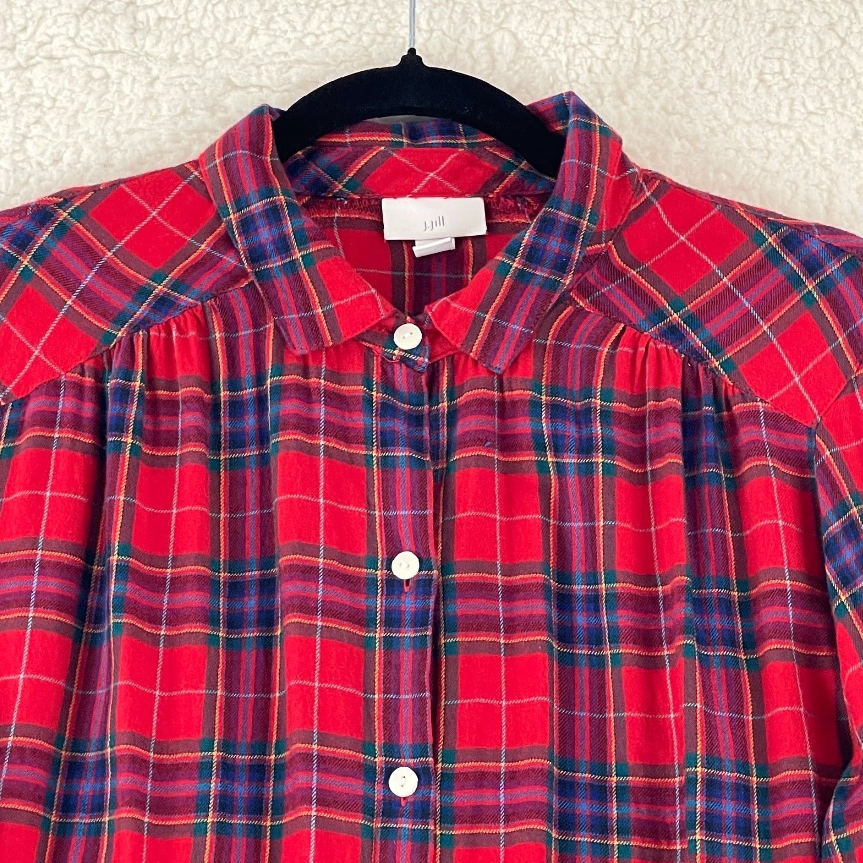 J. Jill J. Jill Red Plaid Button-Up Flannel Shirt Womens Medium Long Sleeve Casual Shirt Size M / US 6-8 / IT 42-44 - 3 Thumbnail