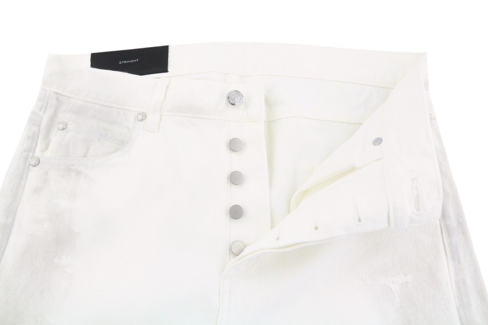 Balmain 29 White Distress Straight Destroyed Jeans 86717 Size US 29 - 4 Thumbnail