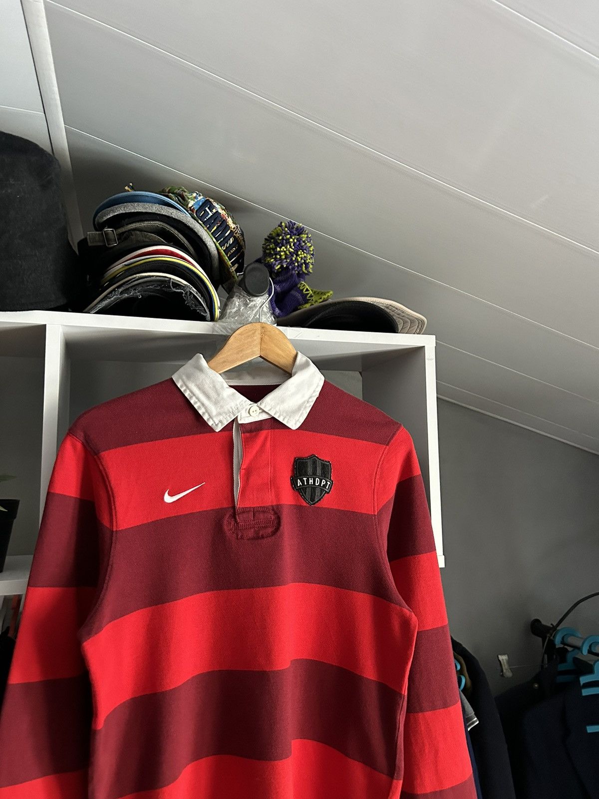 Nike × Vintage Vintage Nike Stripped Rugby Long Sleeve Athdpt Size US S / EU 44-46 / 1 - 2 Thumbnail