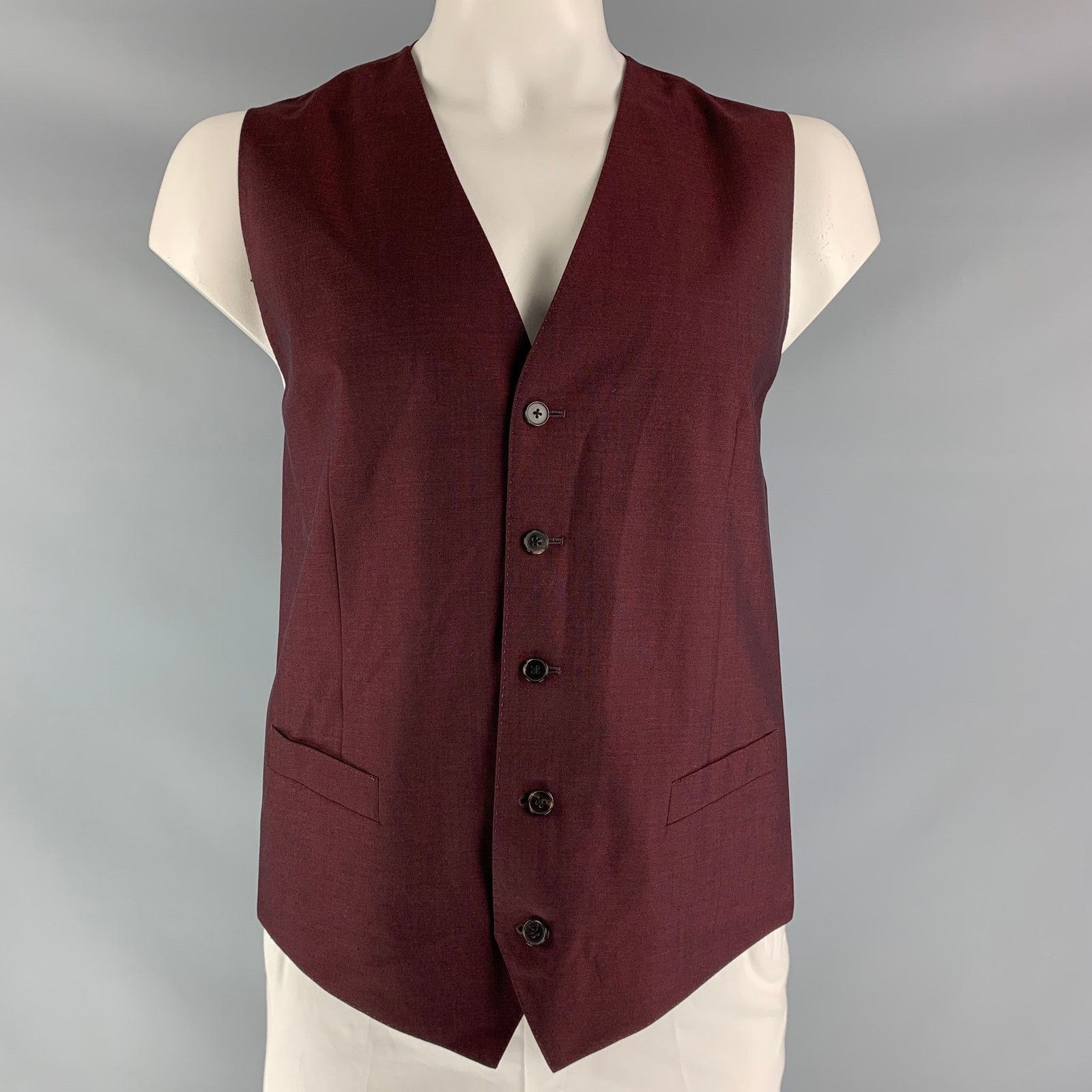 Dolce & Gabbana Size 46 Solid Wool & Mohair Buttoned Burgundy Vest Size 46R - 1 Thumbnail