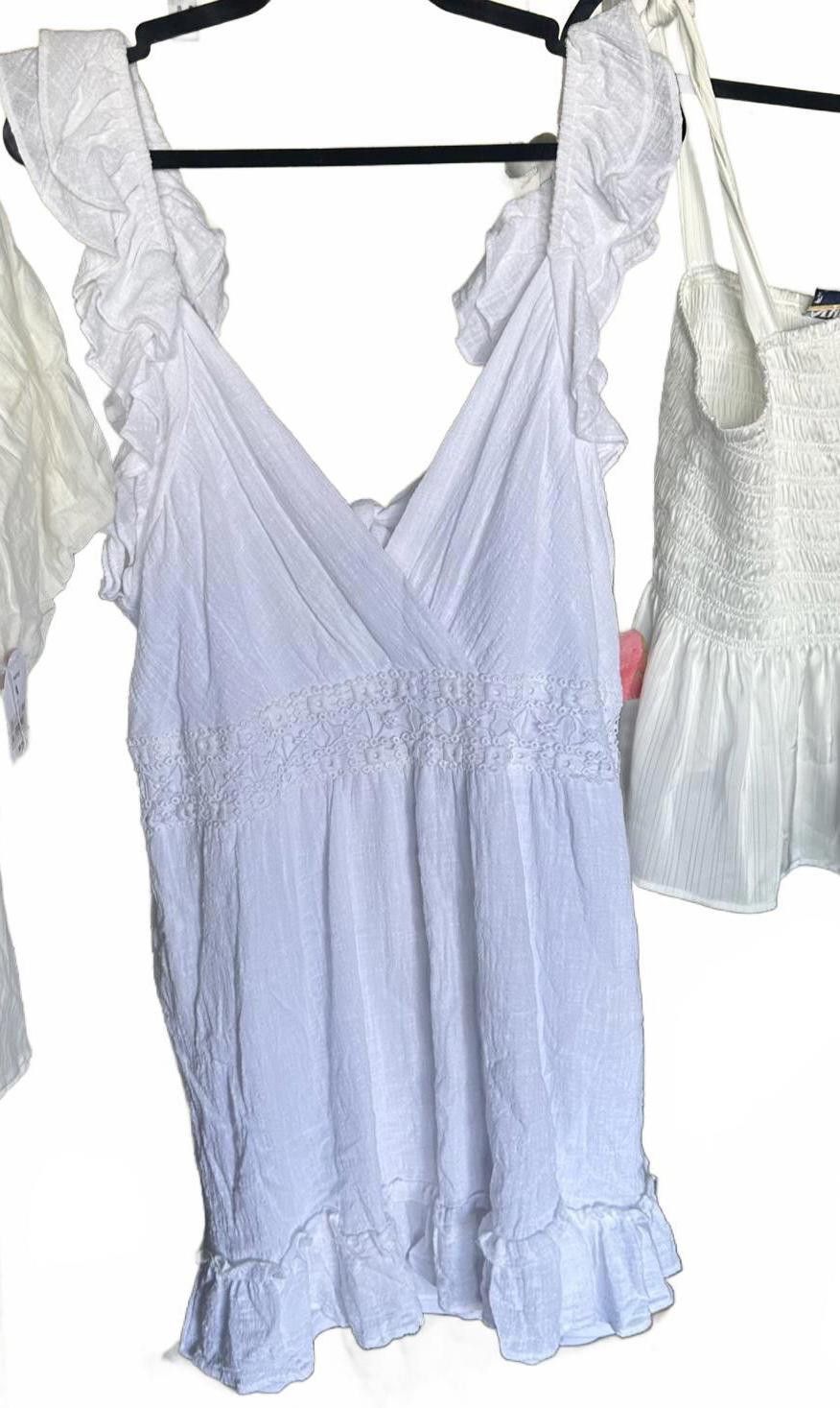 Designer Arula White Ruffled Dress - Size 1X Size XL / US 12-14 / IT 48-50 - 1 Thumbnail