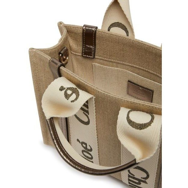 Chloe Chloe Small Tote Shiny Gray Linen Raffia Shopper Top Handle Size ONE SIZE - 4 Thumbnail