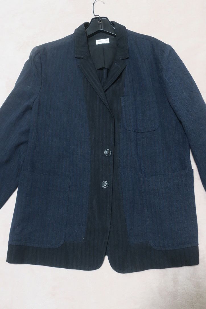 Dries Van Noten Dries Van Noten Blue/Black Blocked Linen Blend Blazer Size 52R - 1 Thumbnail