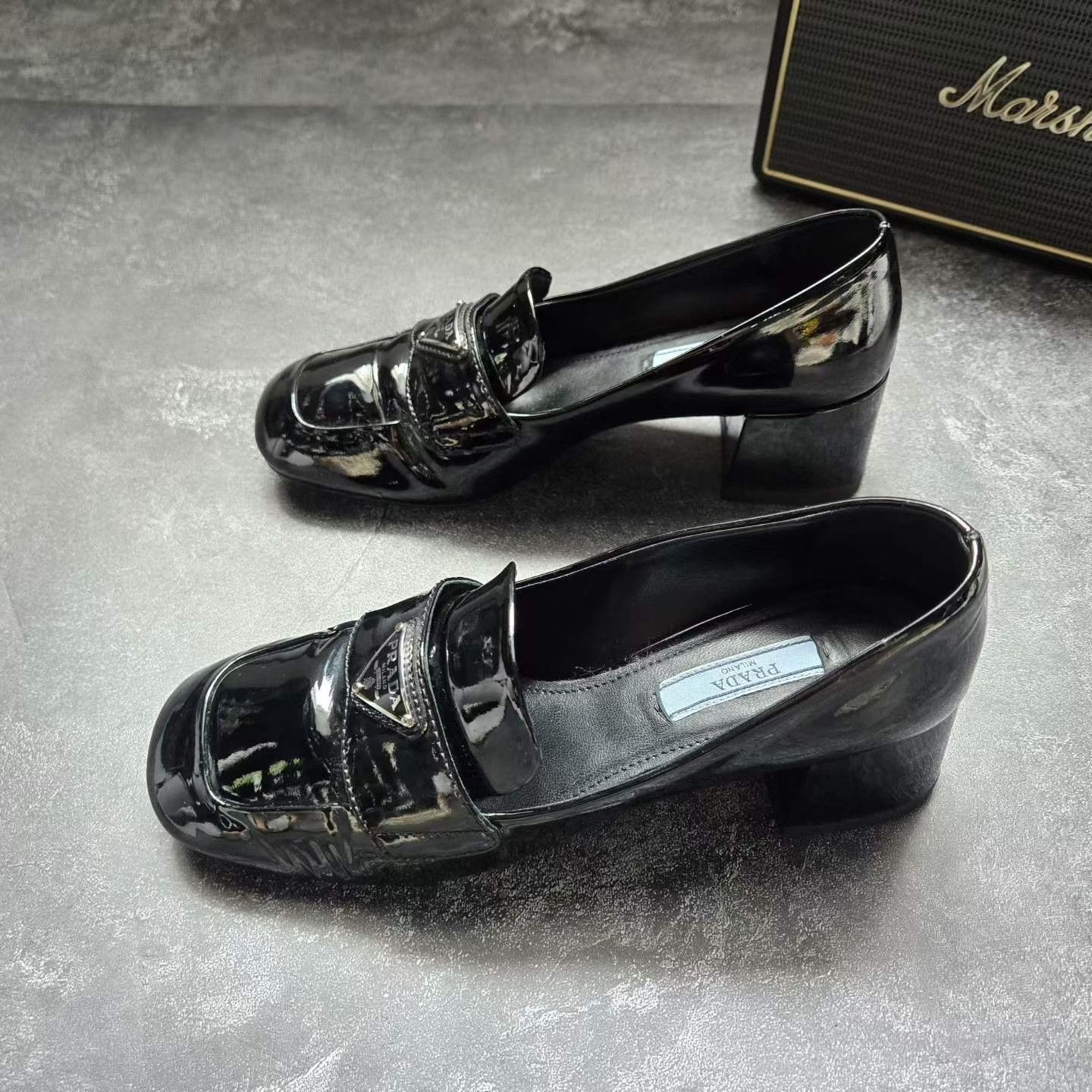 Prada Prada Triangle Logo Black Patent Leather Loafers Size US 4.5 / IT 34.5 - 1 Thumbnail