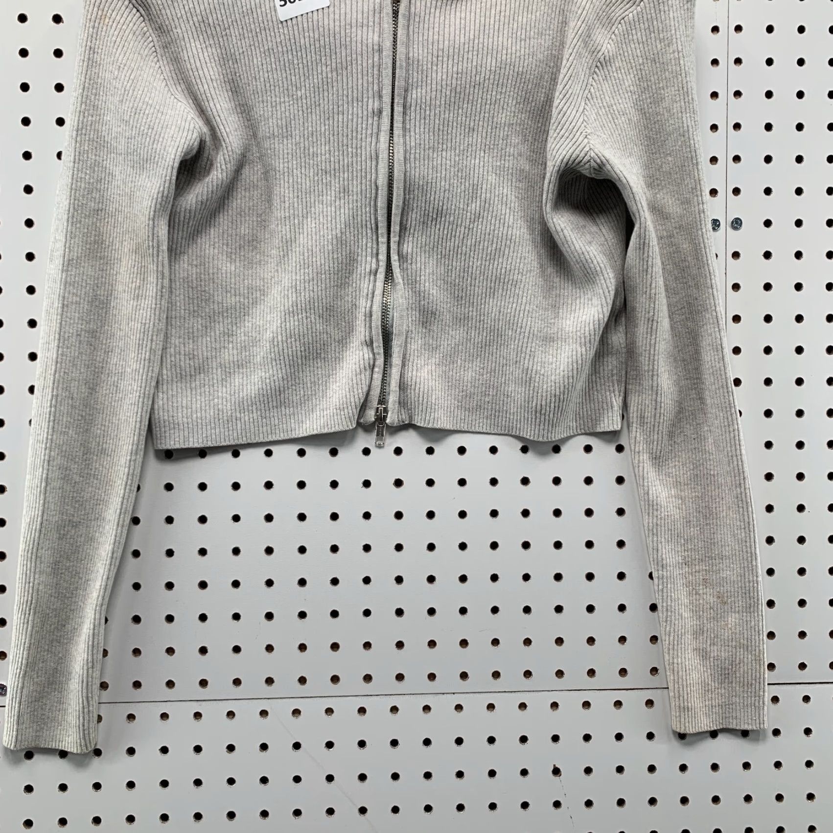 Brandy Melville Brandy Melville Hoodie Womens One Size Gray Rib Knit Crop Zip Hooded Size ONE SIZE - 6 Thumbnail