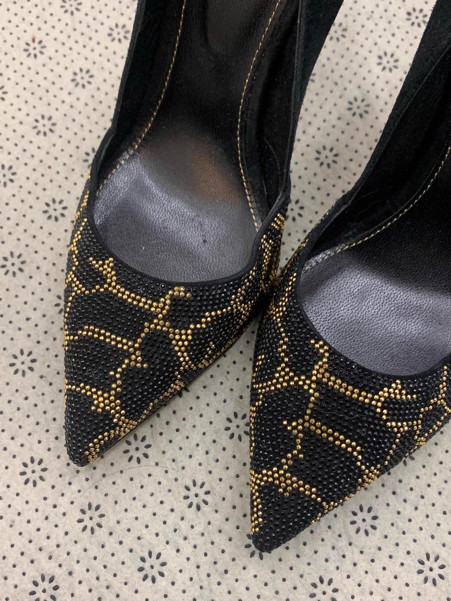 Sergio Rossi Sergio Rossi Black & Gold Crystal Heels 35.5 Size US 4.5 / IT 34.5 - 2 Thumbnail