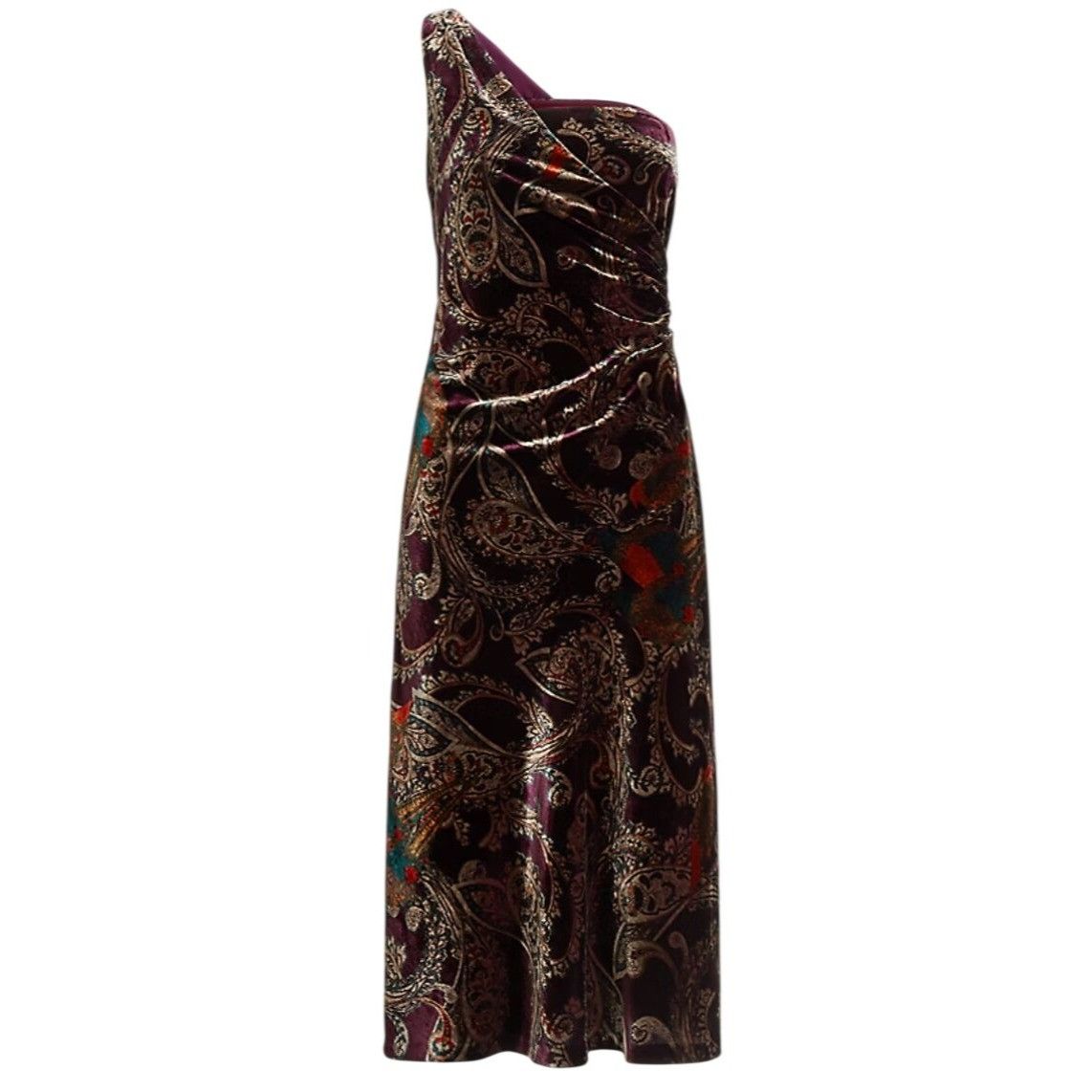 Lauren Ralph Lauren Lauren RL Women One-Shoulder Velvet Cocktail Dress Paisley 8 Size M / US 6-8 / IT 42-44 - 1 Thumbnail