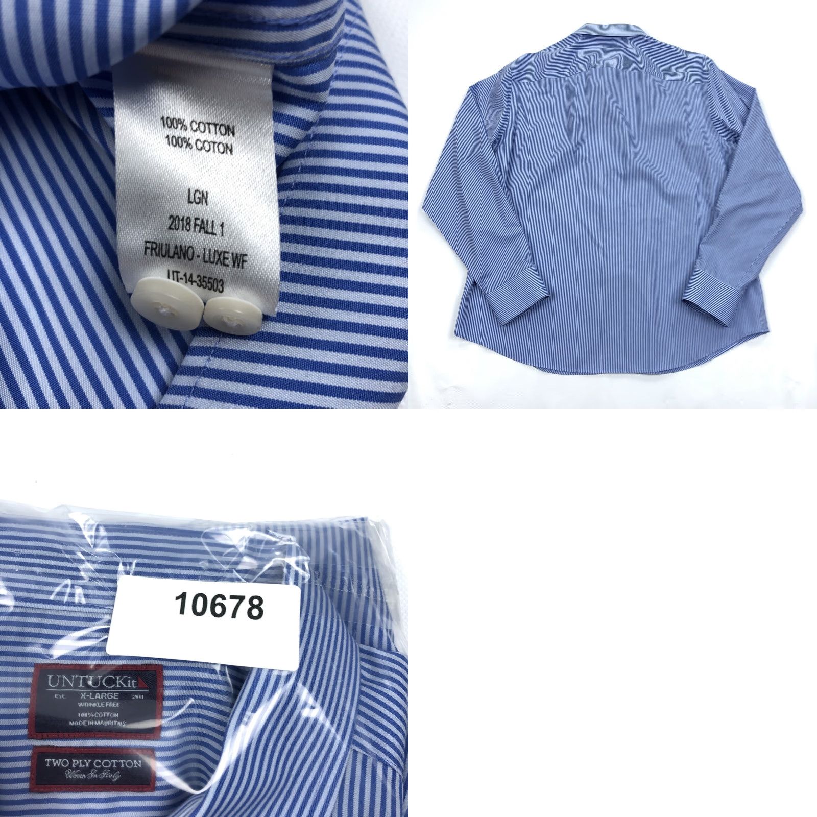 UNTUCKit UNTUCKit Men's XL Blue White Stripe Two Ply Cotton Button-Down Shirt Size US XL / EU 56 / 4 - 8 Thumbnail