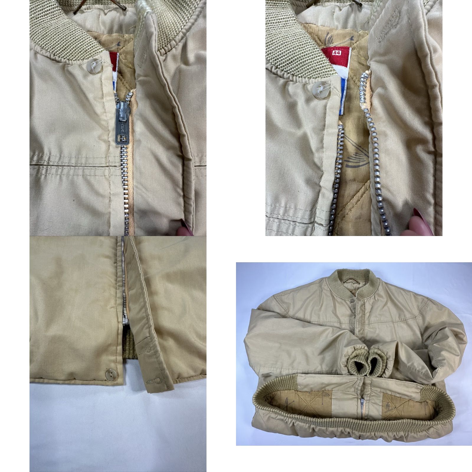 Catalina VINTAGE Varsity by Catalina Bomber Jacket Long Zip Quilted Inlay Khaki Tan 44 Long Men Jacket Size US S / EU 44-46 / 1 - 8 Thumbnail