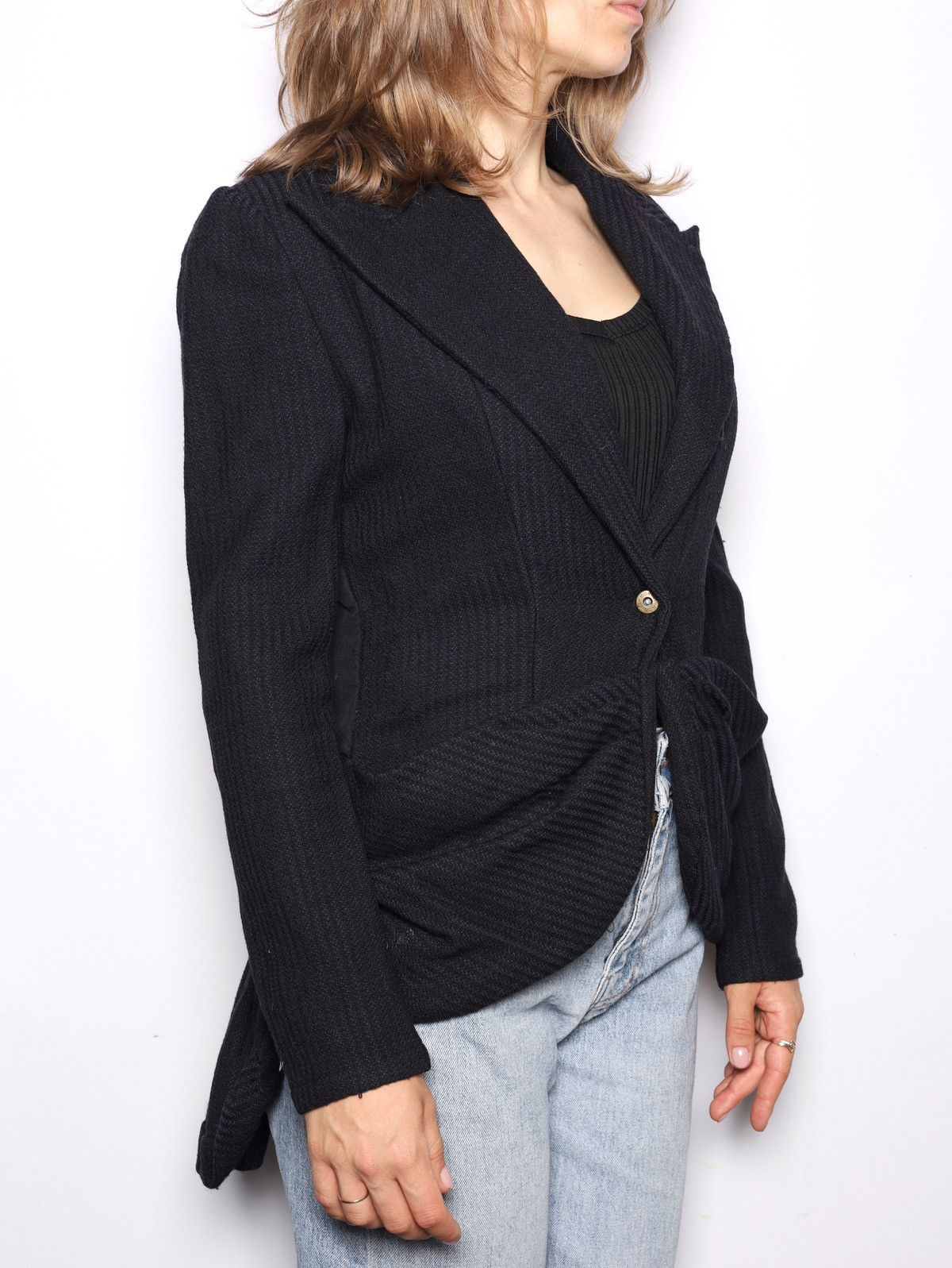Other Robert Cary Williams Navy Wool Striped Long Blazer Jacket Size XS / US 0-2 / IT 36-38 - 2 Thumbnail