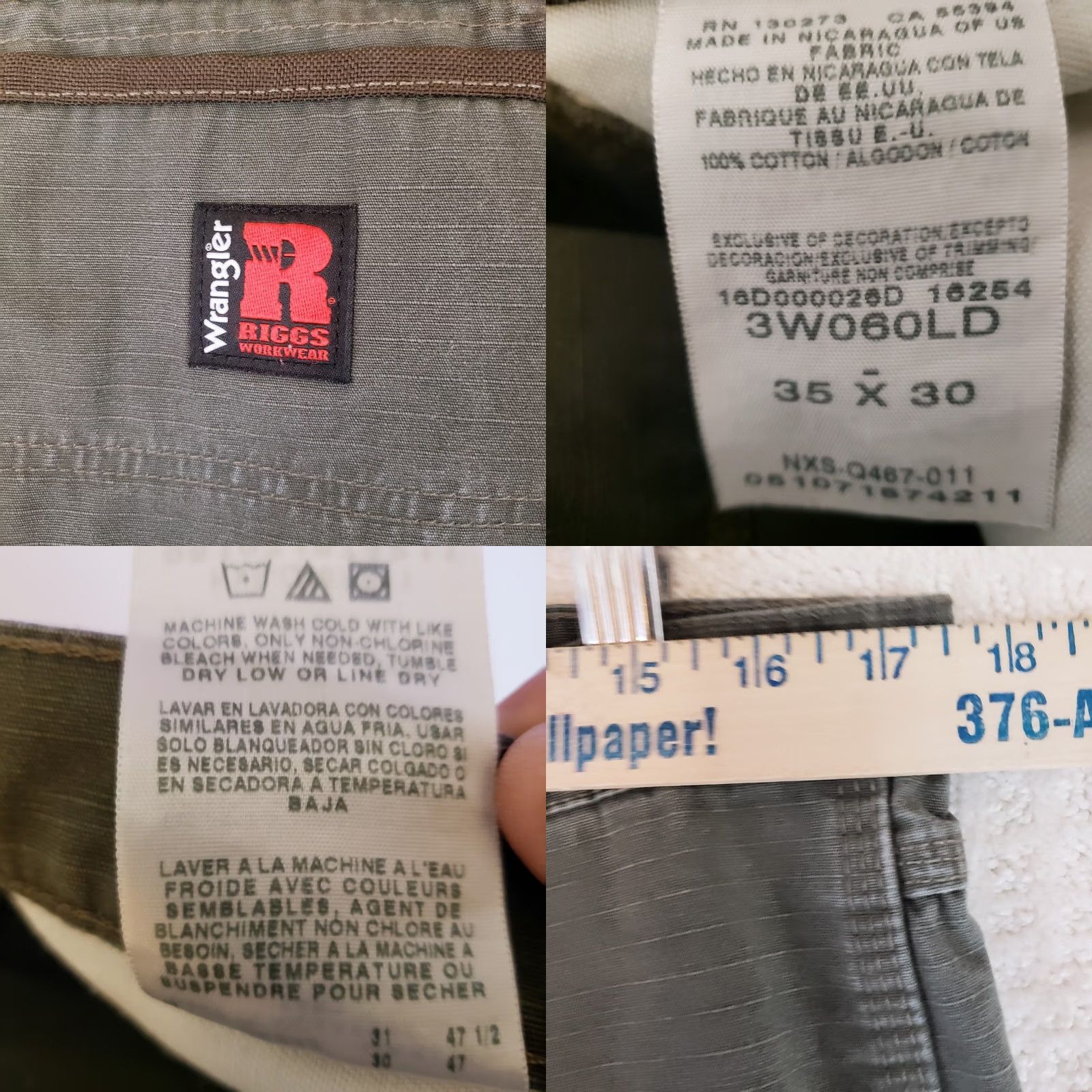 Wrangler Wrangler RIGGS Workwear Mens Brown Carpenter Pants 35X30 Green Ripstop Size US 35 - 10 Thumbnail