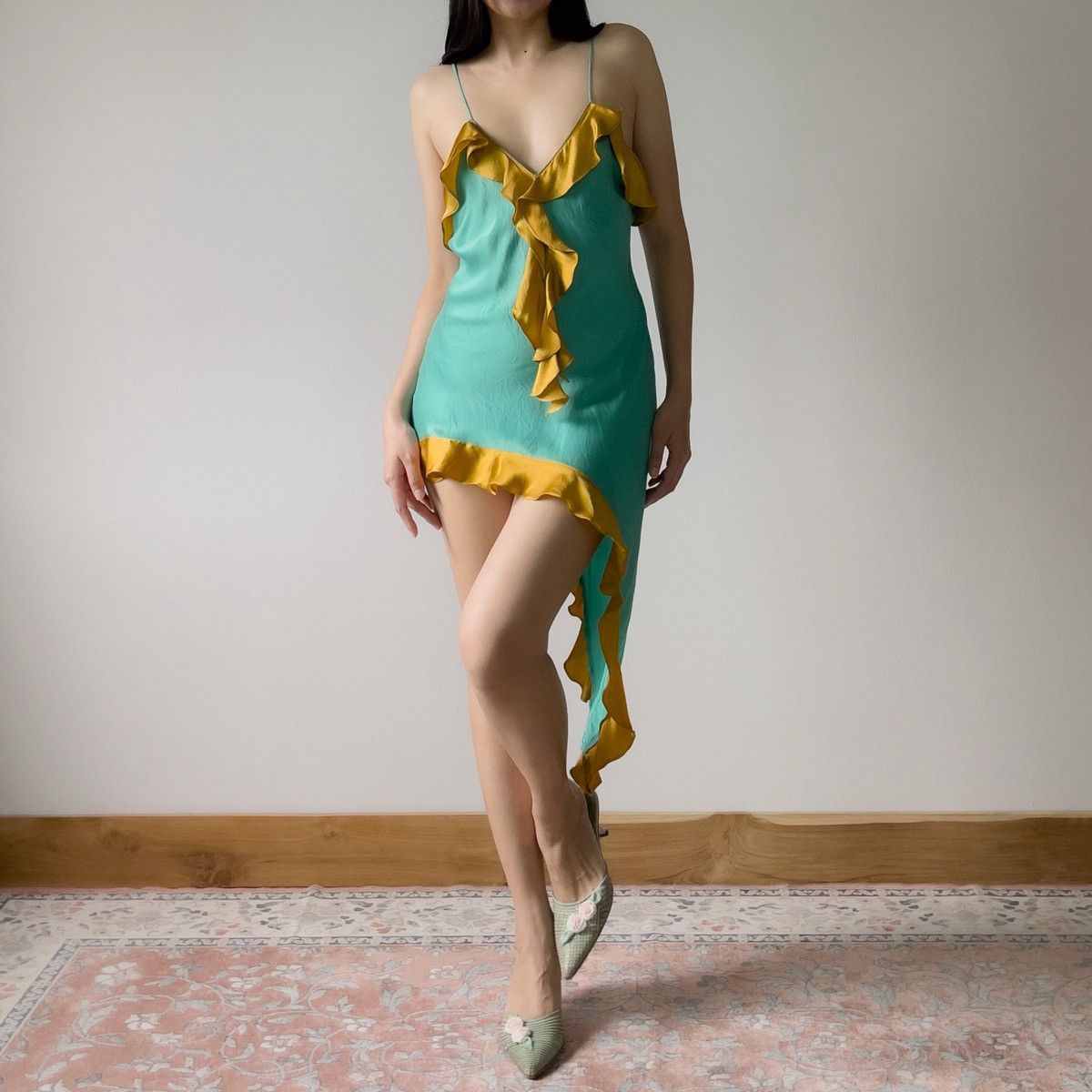 Other Romantic Green Silk Mini Slip Dress (SM) | Grailed