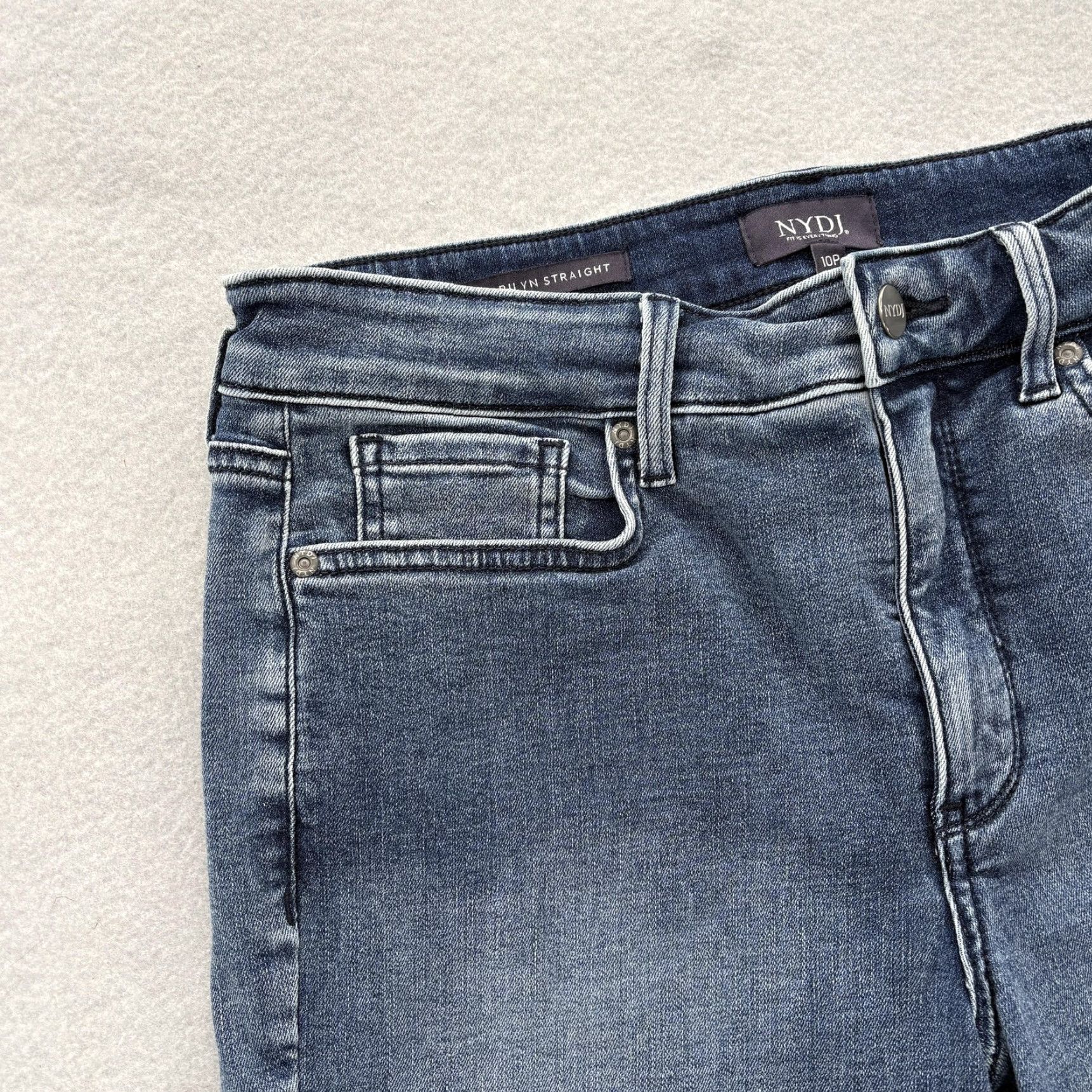 NYDJ NYDJ Jeans Womens 10P Petite Blue Straight High Rise Lift Tuck Stretch Denim Size 32" / US 10 / IT 46 - 3 Thumbnail