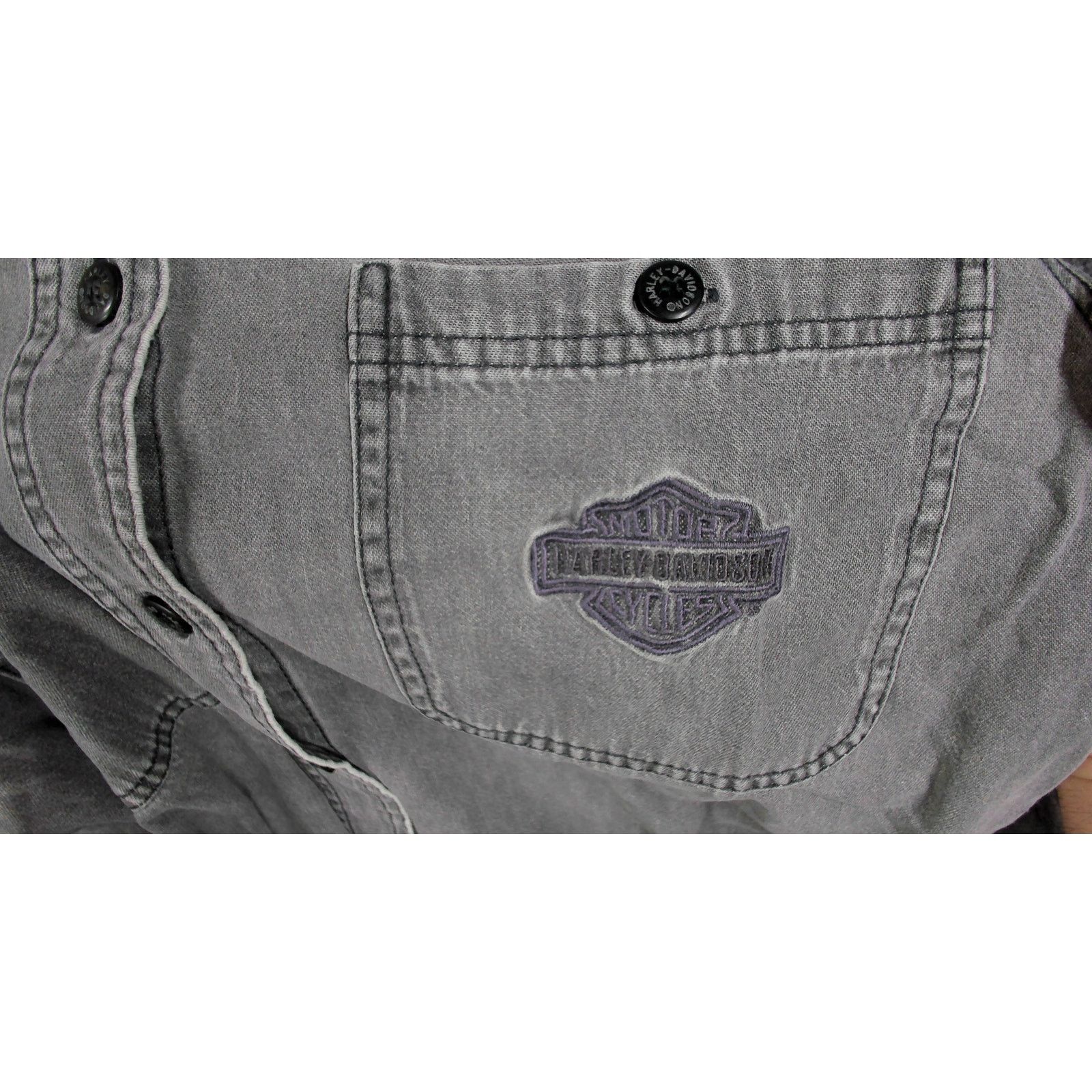 Harley Davidson Harley Davidson VTG Y2K Embroidered Gray Oversized Button Up Size M / US 6-8 / IT 42-44 - 9 Thumbnail