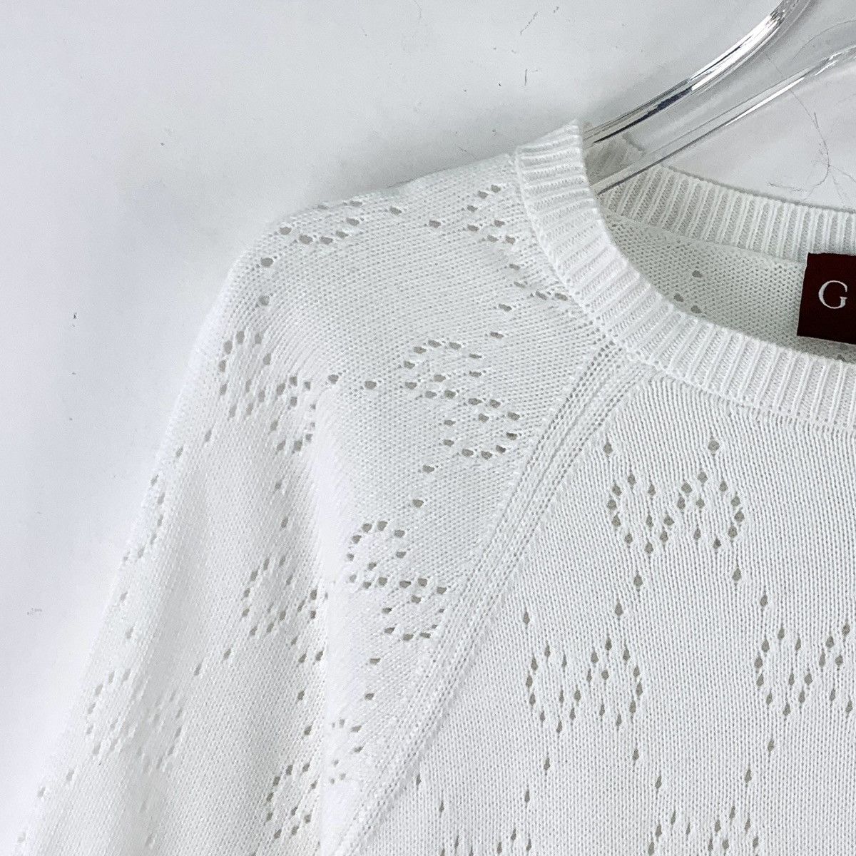 Gucci Gucci White Double G Hollow Out Short Sleeve Knit Top K26WX Size S / US 4 / IT 40 - 3 Thumbnail