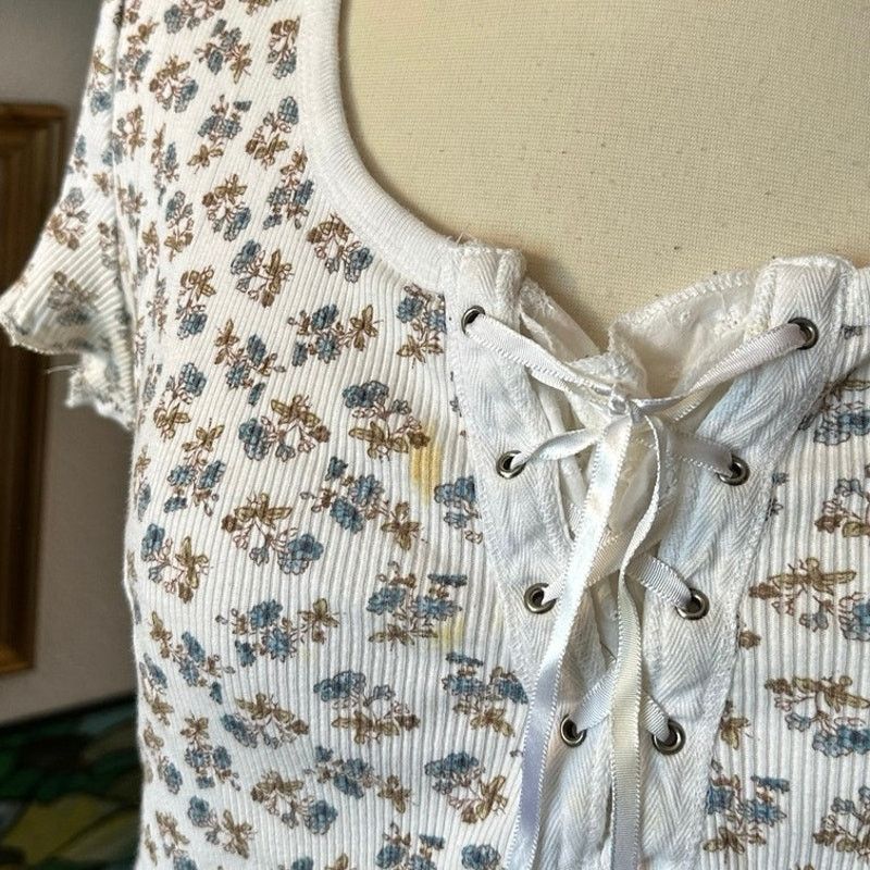 Faded Glory stained faded glory blue white floral short sleeve top Size M / US 6-8 / IT 42-44 - 2 Thumbnail