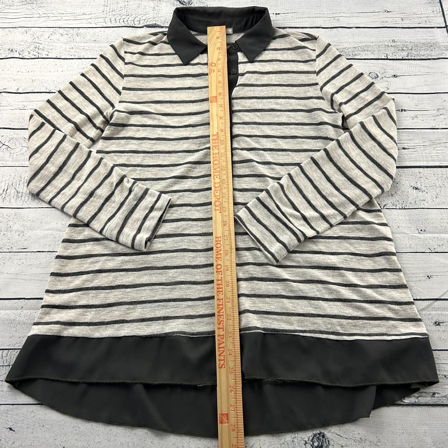 Vintage Pleione Striped Top Blouse Long Sleeve Gray Women's Small Oversized Shirt Size S / US 4 / IT 40 - 3 Thumbnail