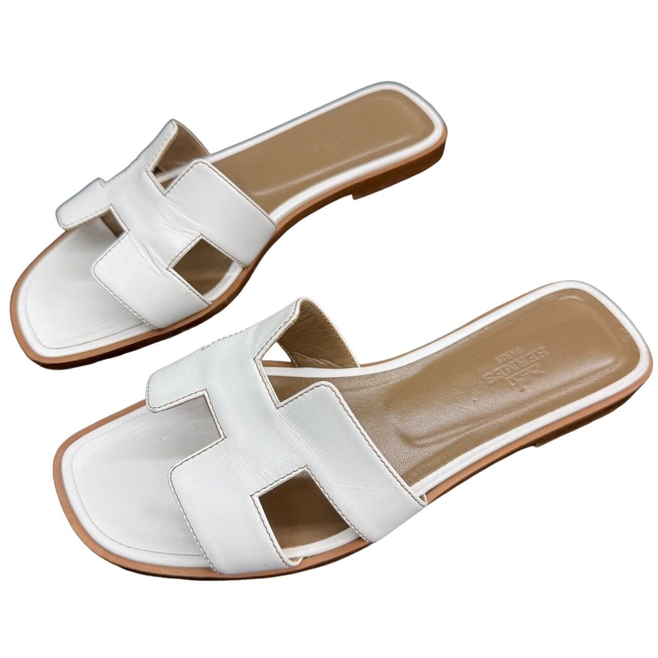Hermes Hermès Oran Leather Sandals White Size 37 Size US 7 / IT 37 - 1 Thumbnail