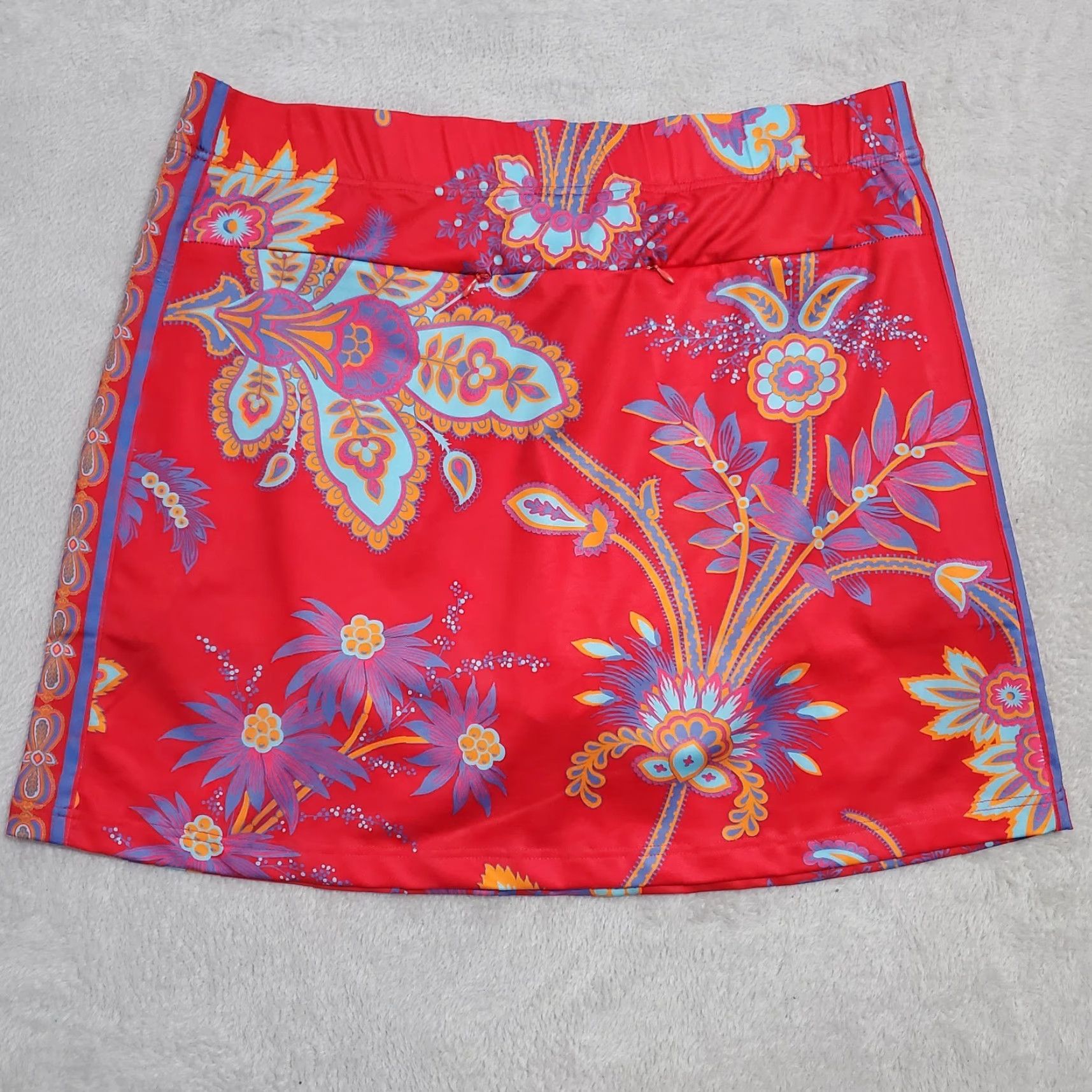 Vintage VINTAGE Gretchen Scott Skippy Skort Women Goddess XXL Red Paisley Stretch Zip Pockets Size 40" / US 18 - 2 Thumbnail