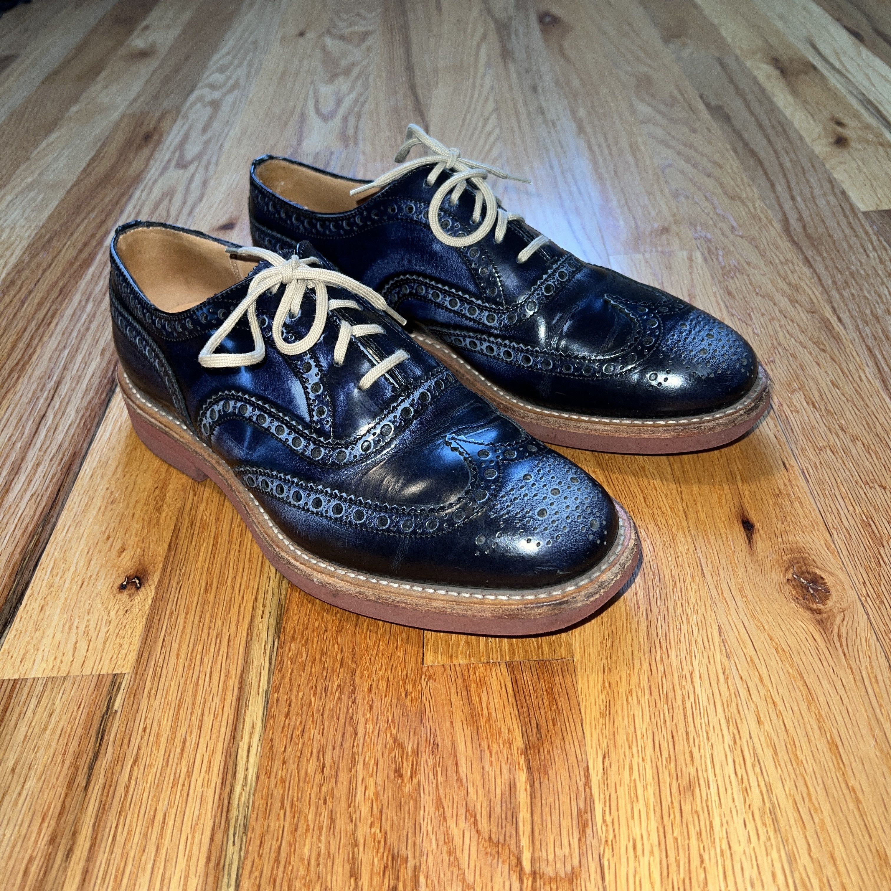 Church's CHURCH'S DOWNISH NAVY FUME RUBBED LEATHER RUBBER SOLE SIZE 8 Size US 8 / EU 41 - 1 Thumbnail