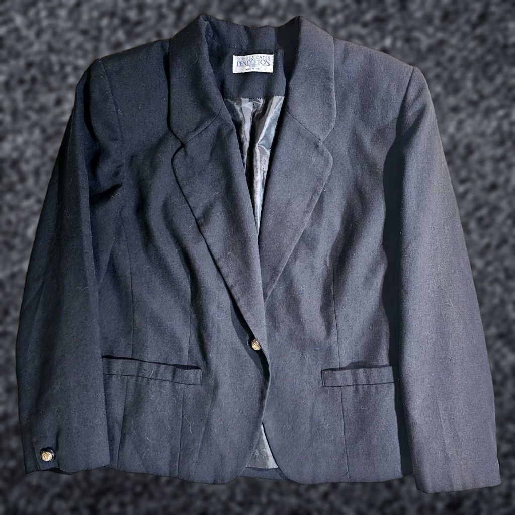 Pendleton VINTAGE Pendleton Blazer Jacket Women's Plus Size 14 Blue One-Button Notch Lapel Workwear Satin Lined Regular Fit Size XL / US 12-14 / IT 48-50 - 1 Thumbnail