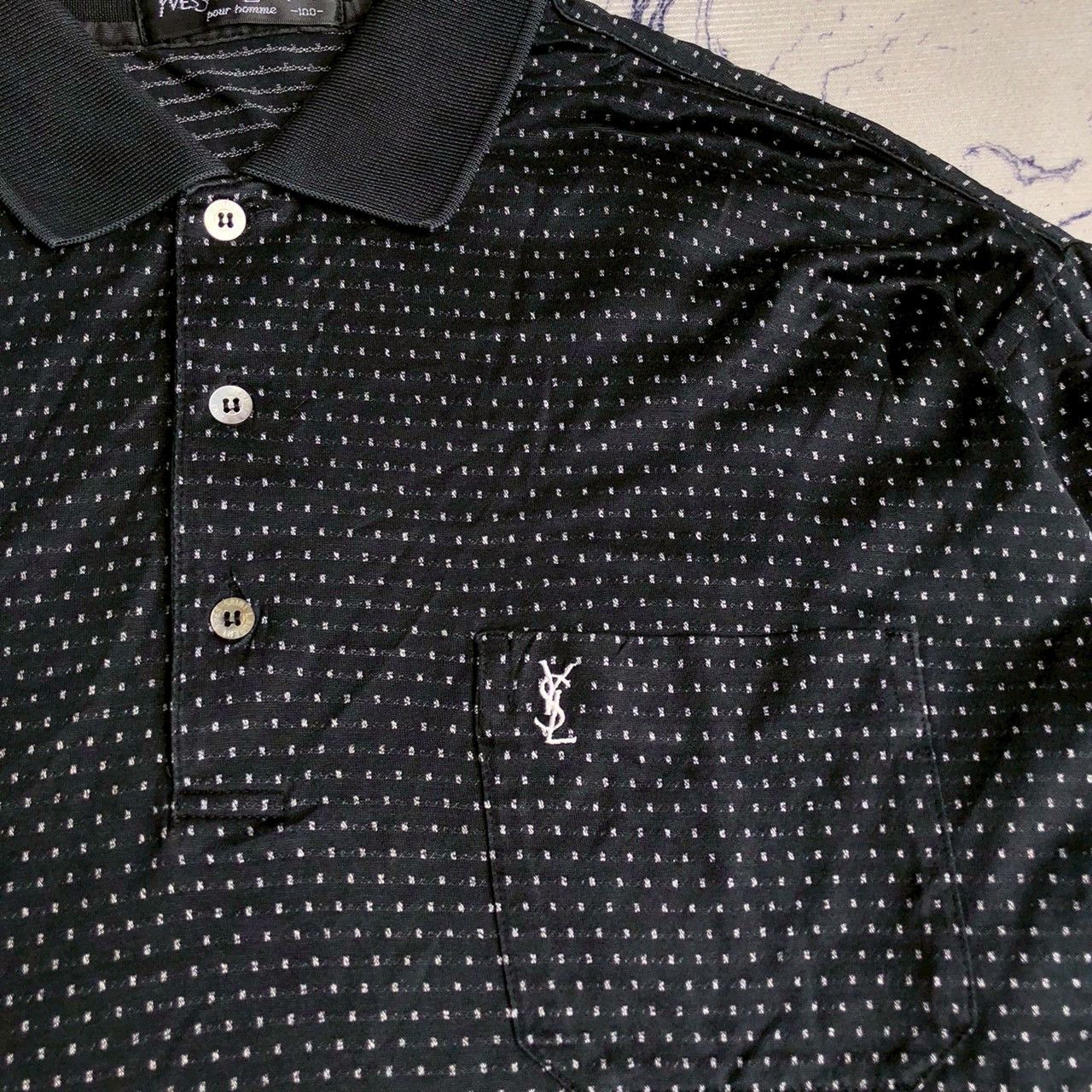Yves Saint Laurent Vintage 90s Yves Saint Laurent Pour Homme Dotted Polo Shirt Size US L / EU 52-54 / 3 - 2 Thumbnail