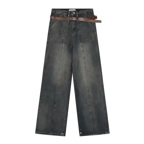 Japanese Brand × Jean Stitching washed distressed men's hiphop trendy belted jeans Size US 32 / EU 48 - 1 Thumbnail