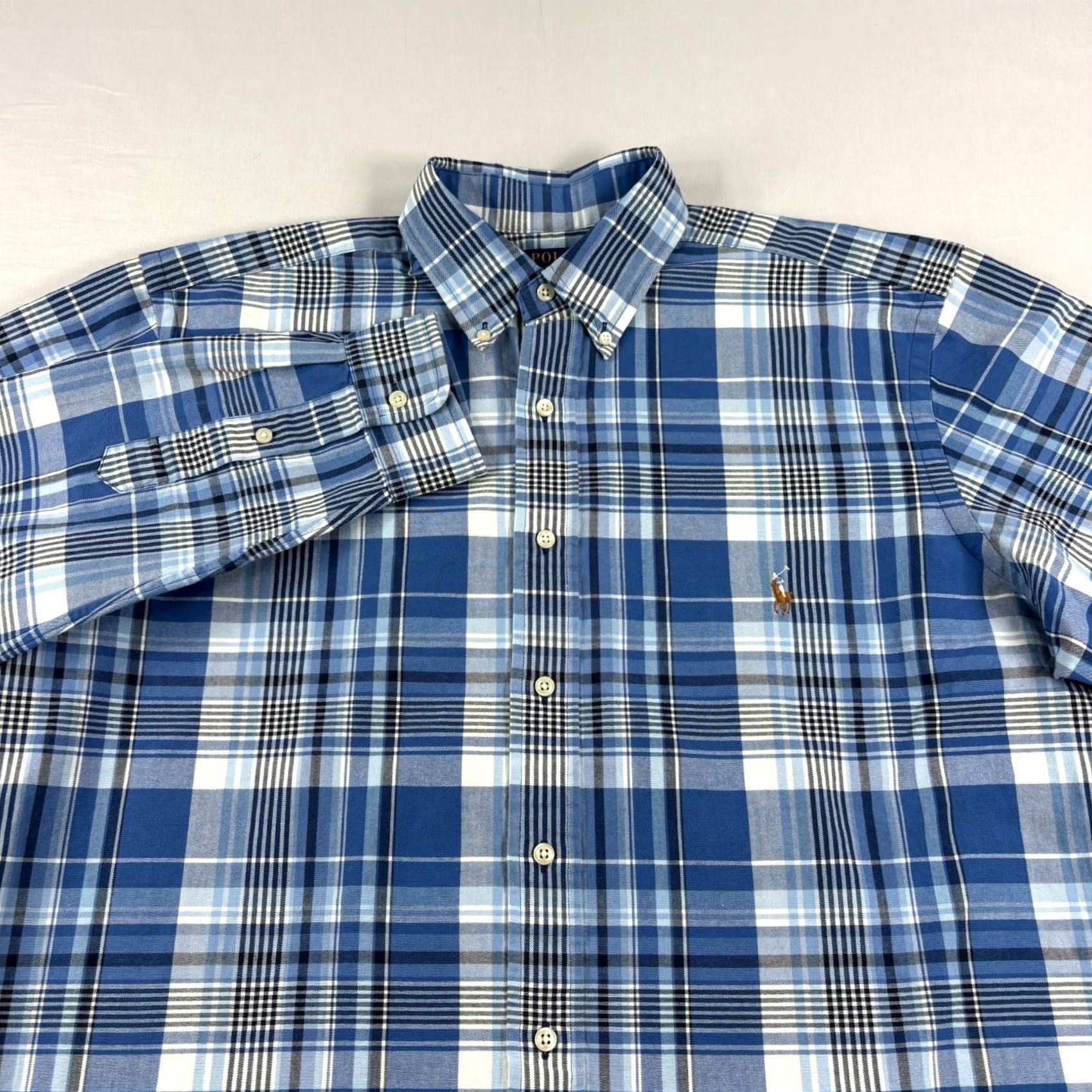 Polo Ralph Lauren Polo Ralph Lauren Shirt Mens LT Large Tall Blue Plaid Classic Fit Flesh Pony Size US L / EU 52-54 / 3 - 2 Thumbnail