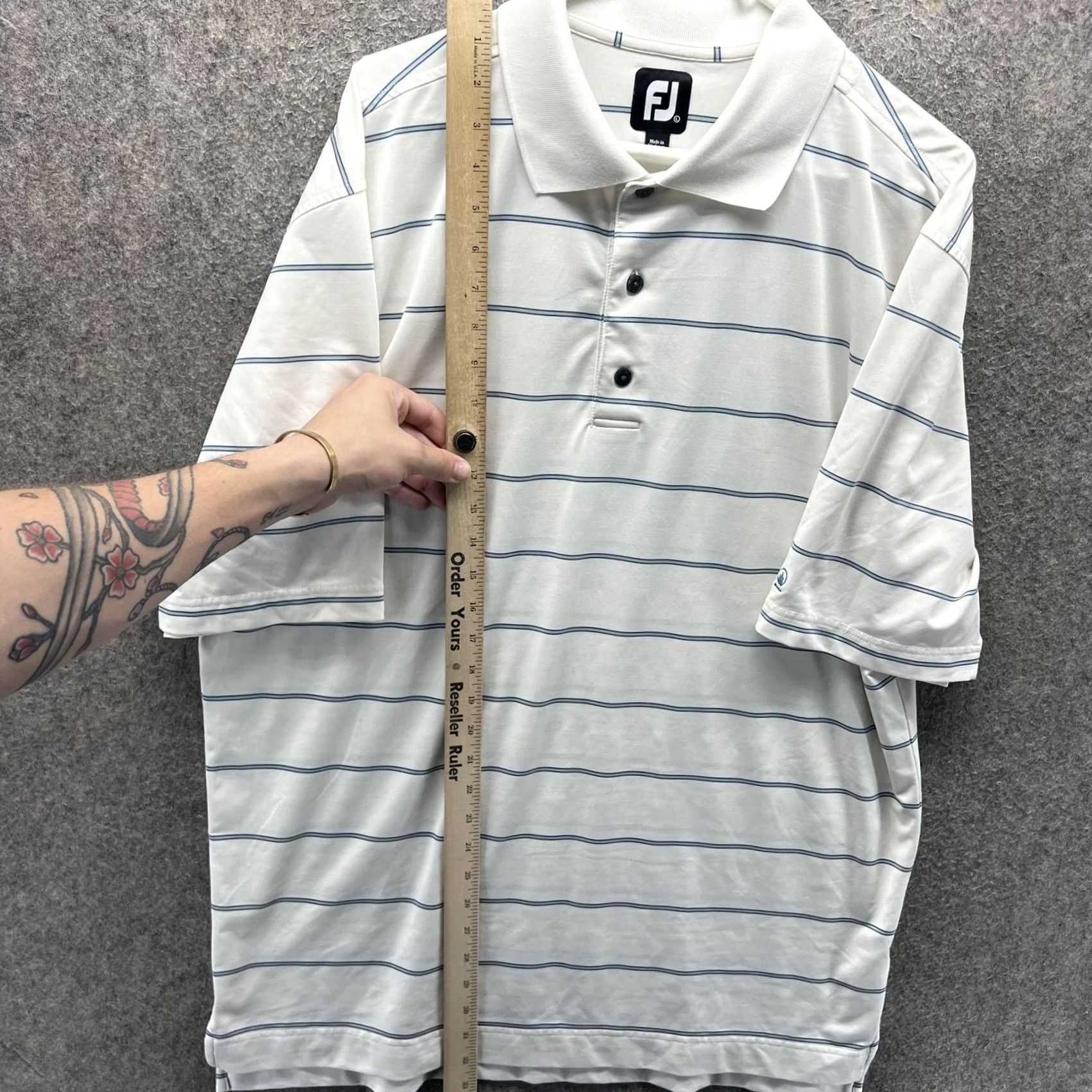 Footjoy FootJoy Polo Shirt Mens L White Stripe Walden Golf Performance Short Sleeve Casual Activewear Shirt Size US L / EU 52-54 / 3 - 7 Thumbnail