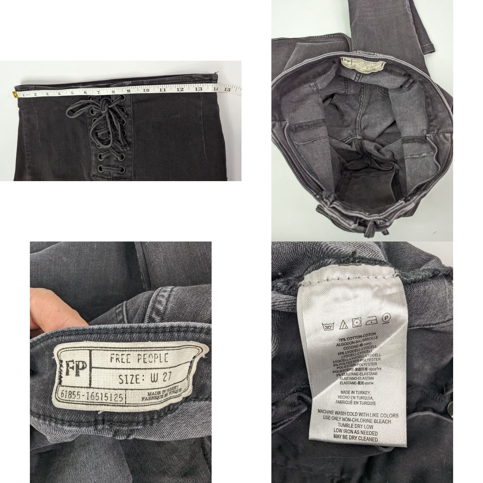 Free People Free People FP Lace Up Front Skinny Jeans Dark Grey High Rise Womens Size 27 Size 27" / US 4 / IT 40 - 8 Thumbnail