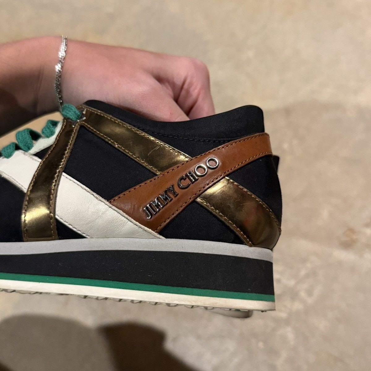 Jimmy Choo Jimmy Choo London Iconic Green Mix Media Logo Sneakers EU 35 Size US 5 / IT 35 - 11 Thumbnail